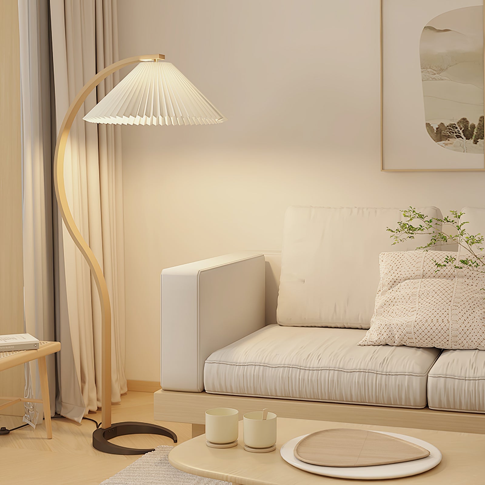 Linden Scandinavian Beechwood and Iron Floor Lamp for Living Rooms