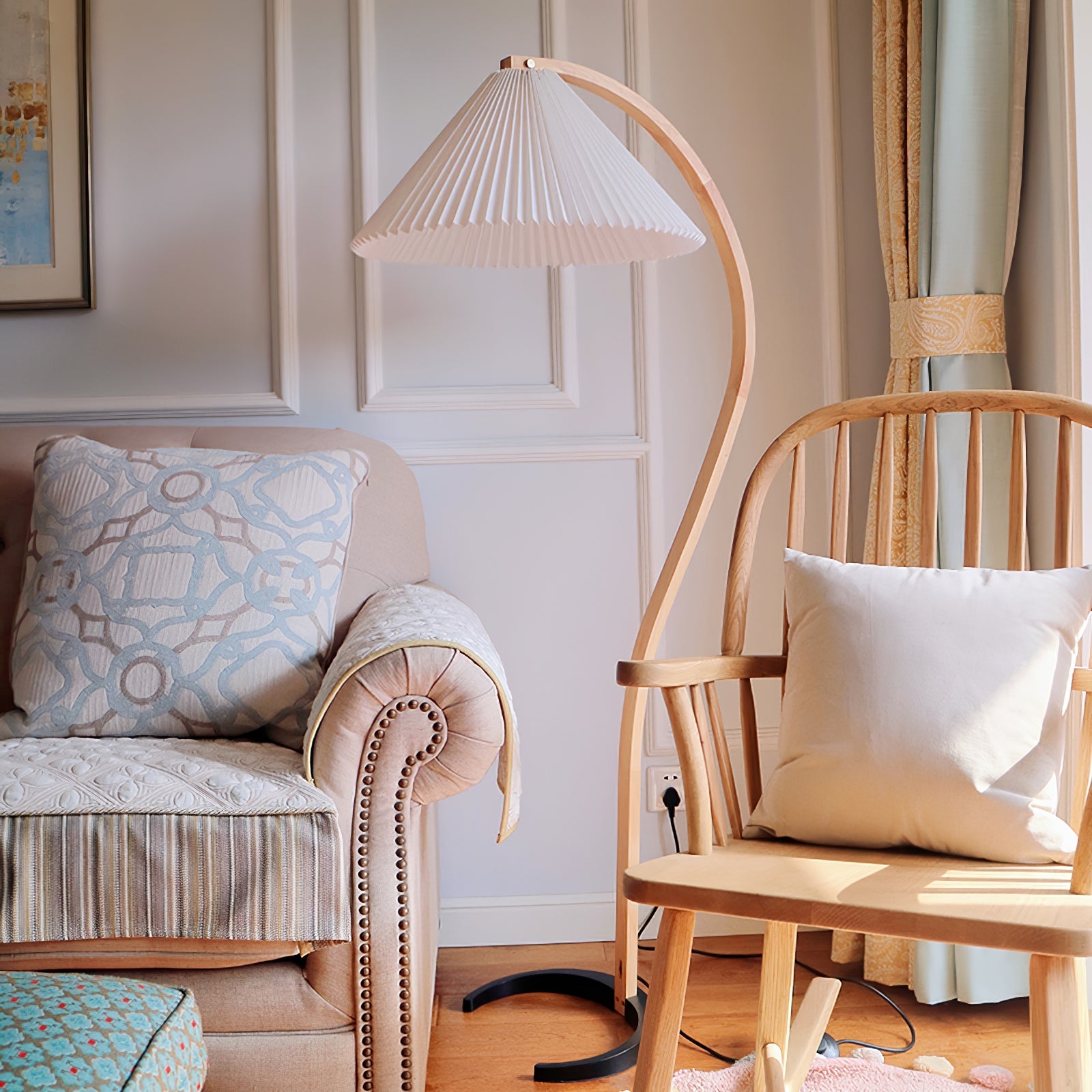 Linden Scandinavian Beechwood and Iron Floor Lamp for Living Rooms