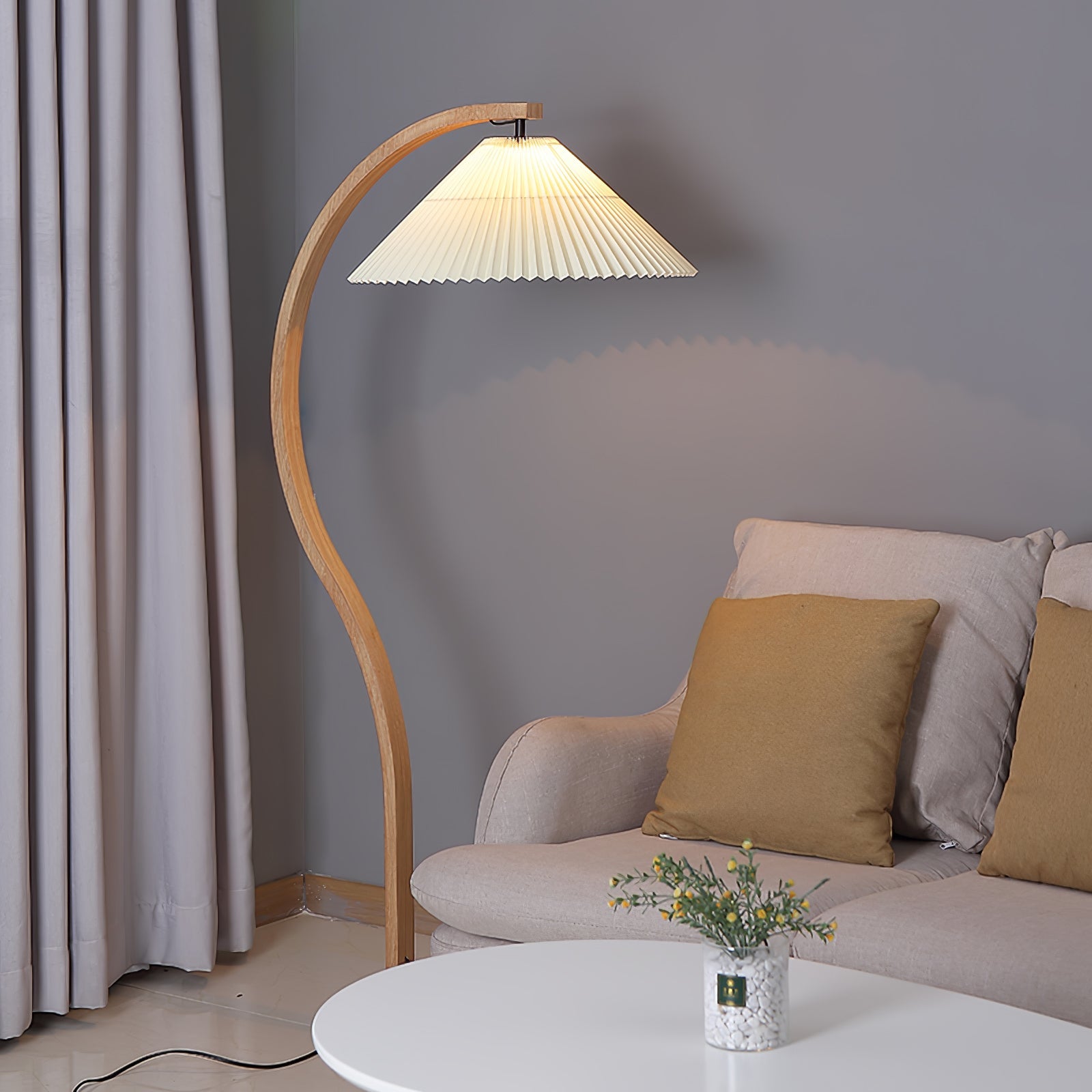 Linden Scandinavian Beechwood and Iron Floor Lamp for Living Rooms