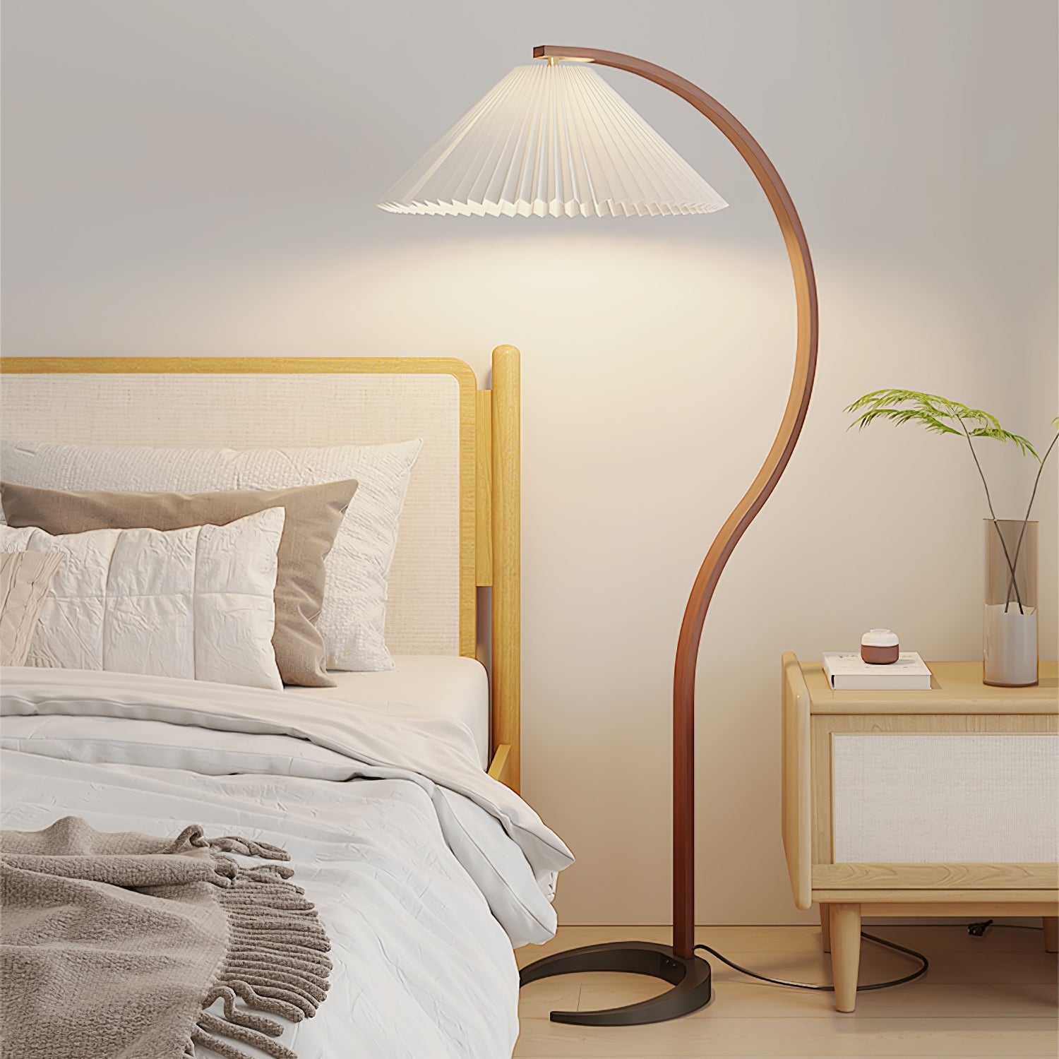 Linden Scandinavian Beechwood and Iron Floor Lamp for Living Rooms