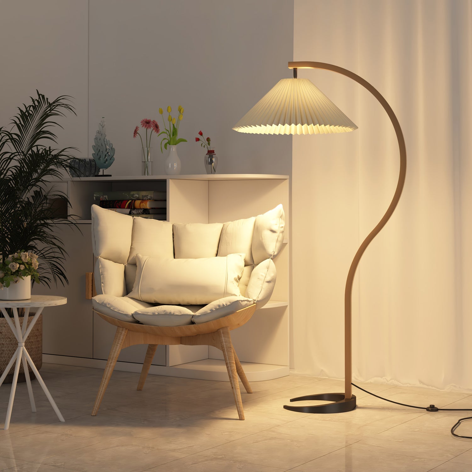Linden Scandinavian Beechwood and Iron Floor Lamp for Living Rooms