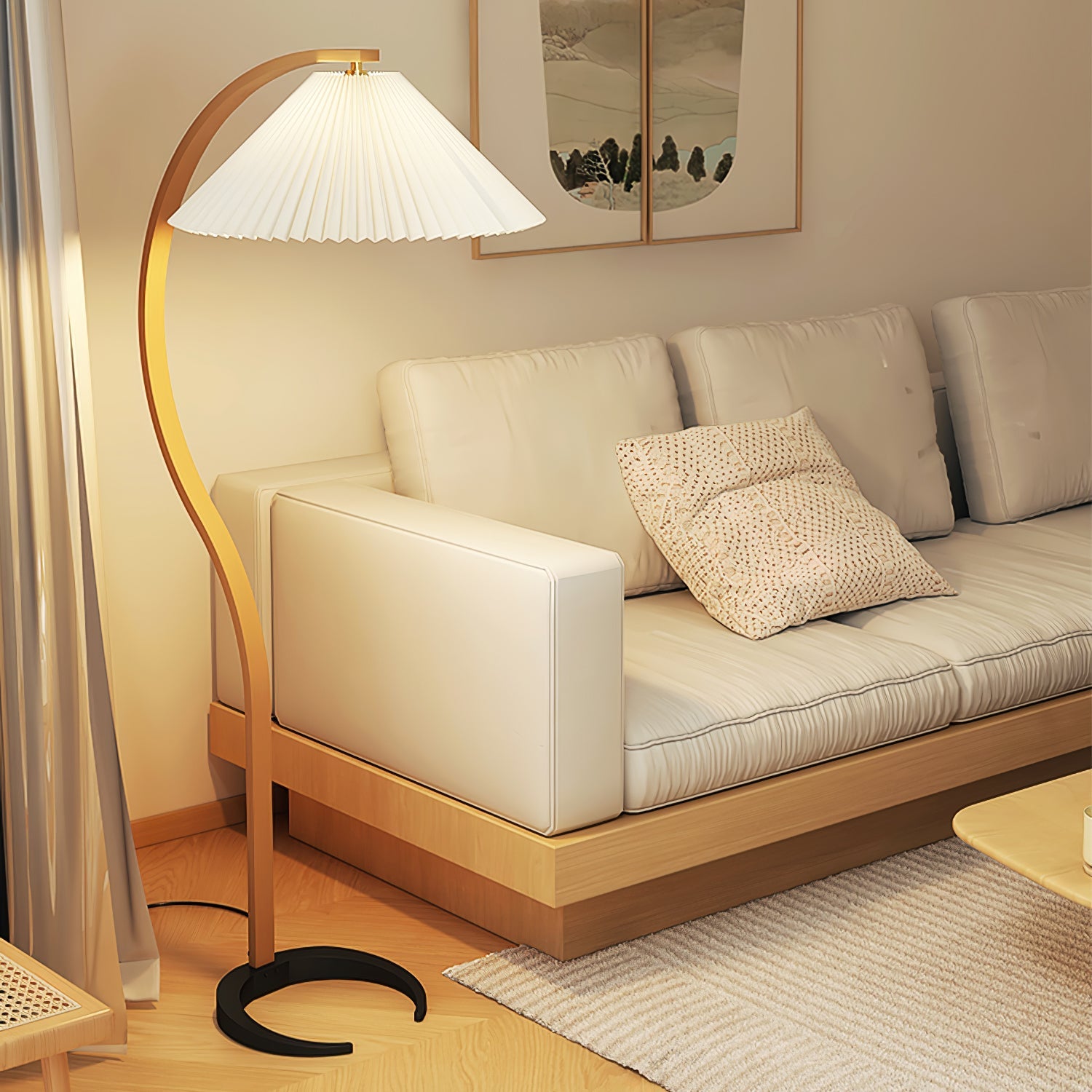 Linden Scandinavian Beechwood and Iron Floor Lamp for Living Rooms