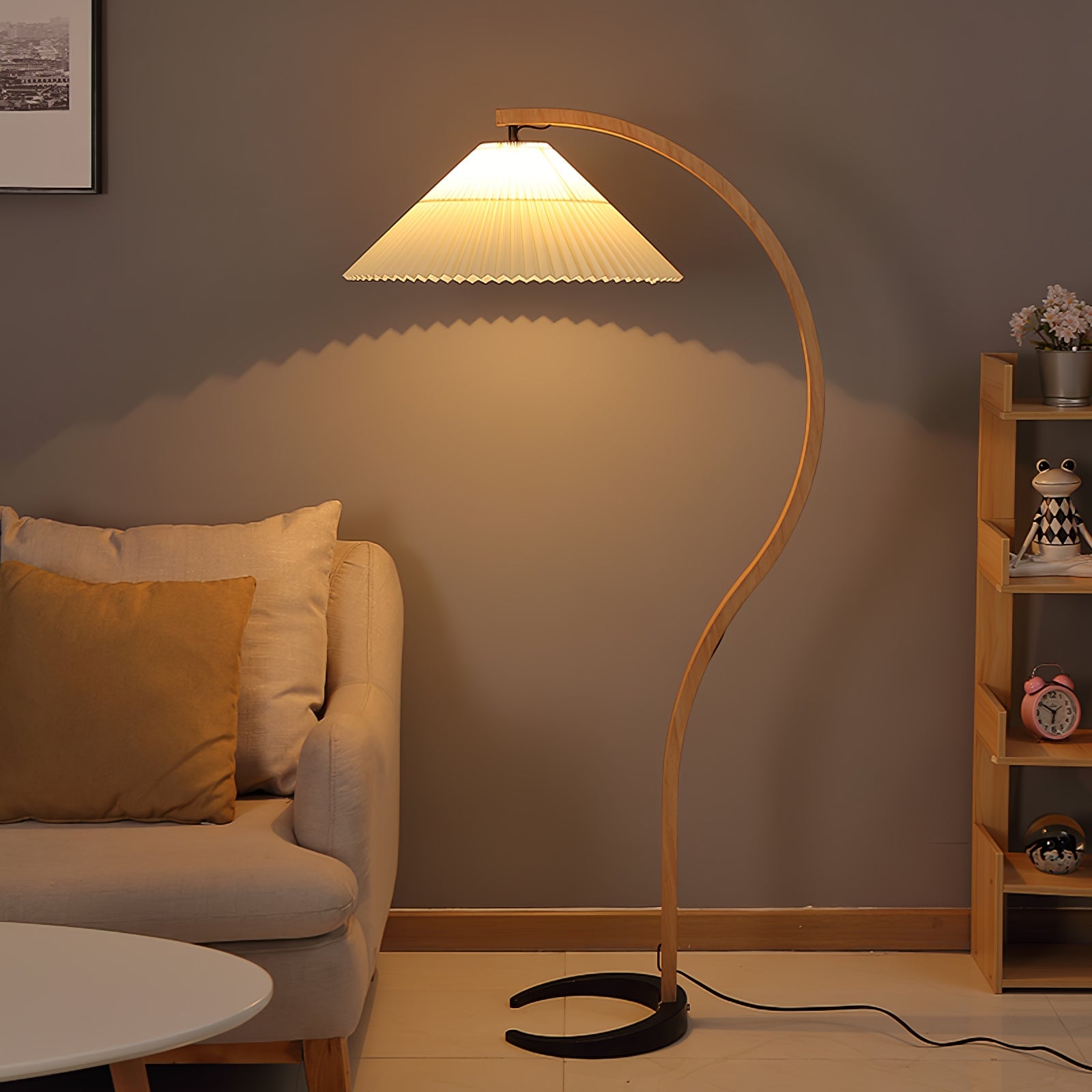 Linden Scandinavian Beechwood and Iron Floor Lamp for Living Rooms
