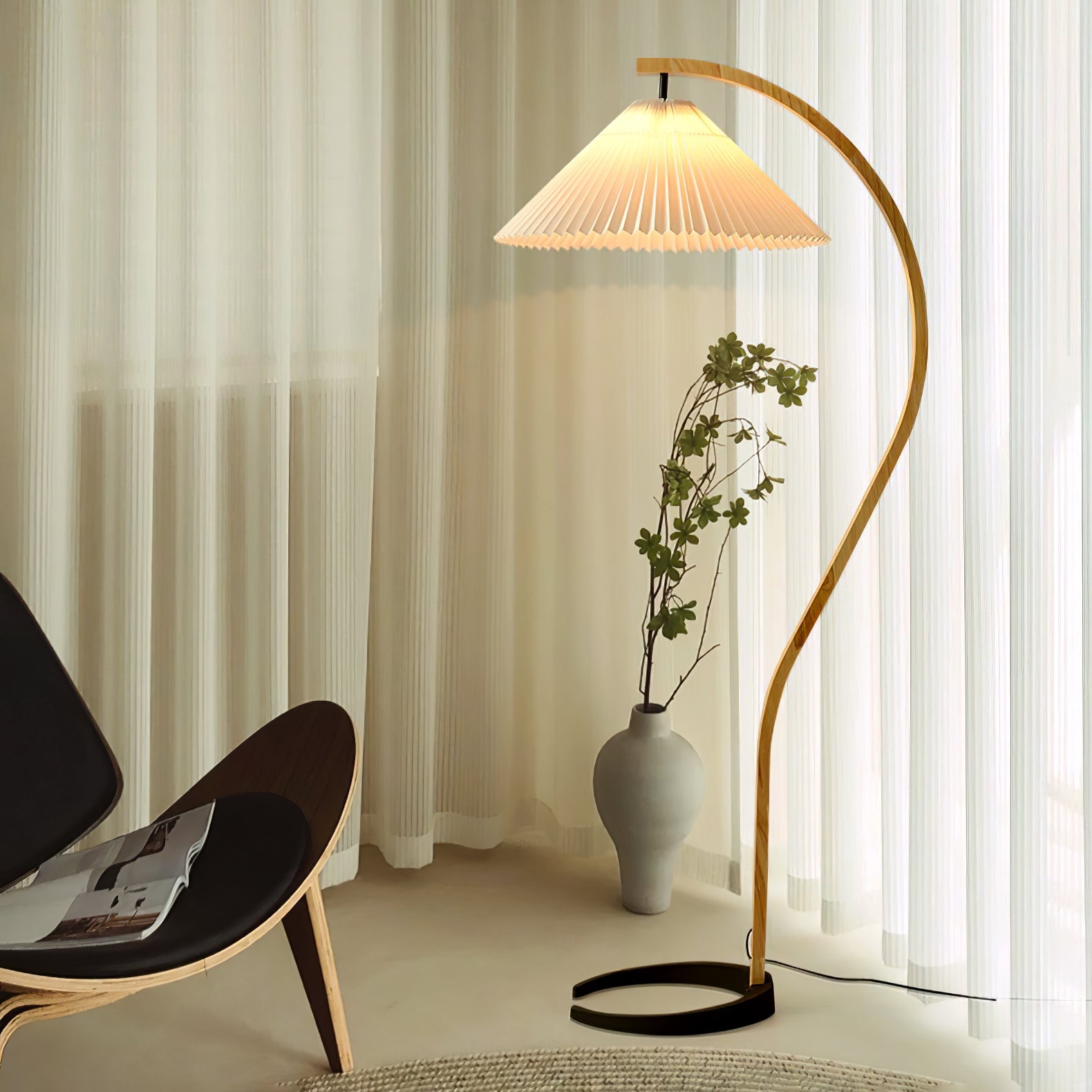 Linden Scandinavian Beechwood and Iron Floor Lamp for Living Rooms