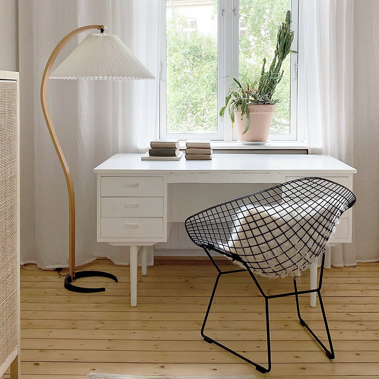 Linden Scandinavian Beechwood and Iron Floor Lamp for Living Rooms