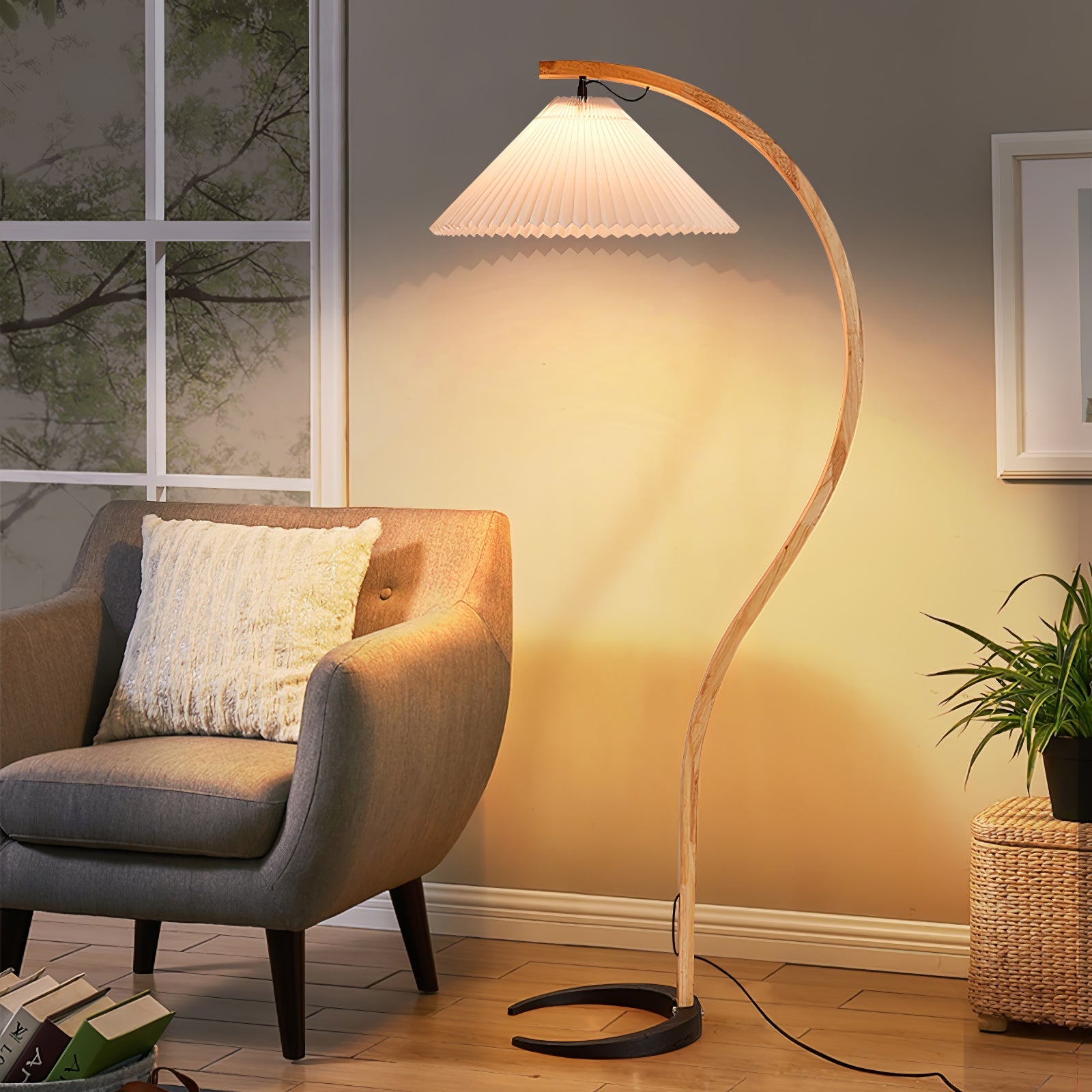 Linden Scandinavian Beechwood and Iron Floor Lamp for Living Rooms