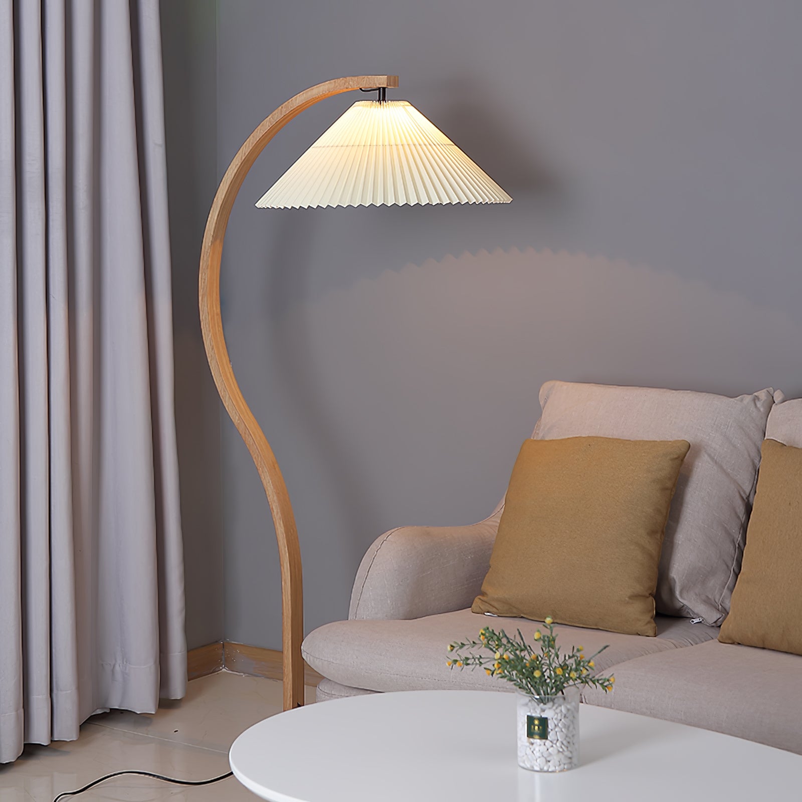 Linden Scandinavian Beechwood and Iron Floor Lamp for Living Rooms