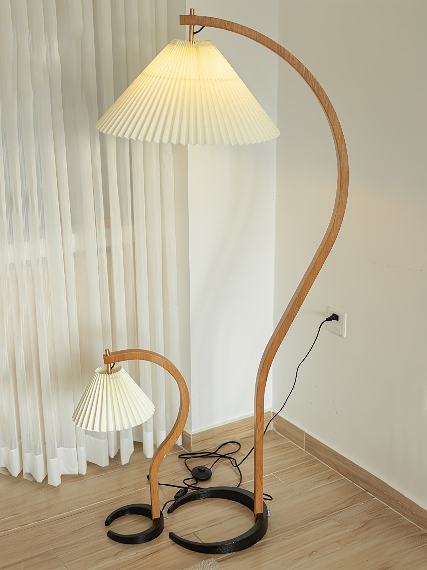 Linden Scandinavian Beechwood and Iron Floor Lamp for Living Rooms
