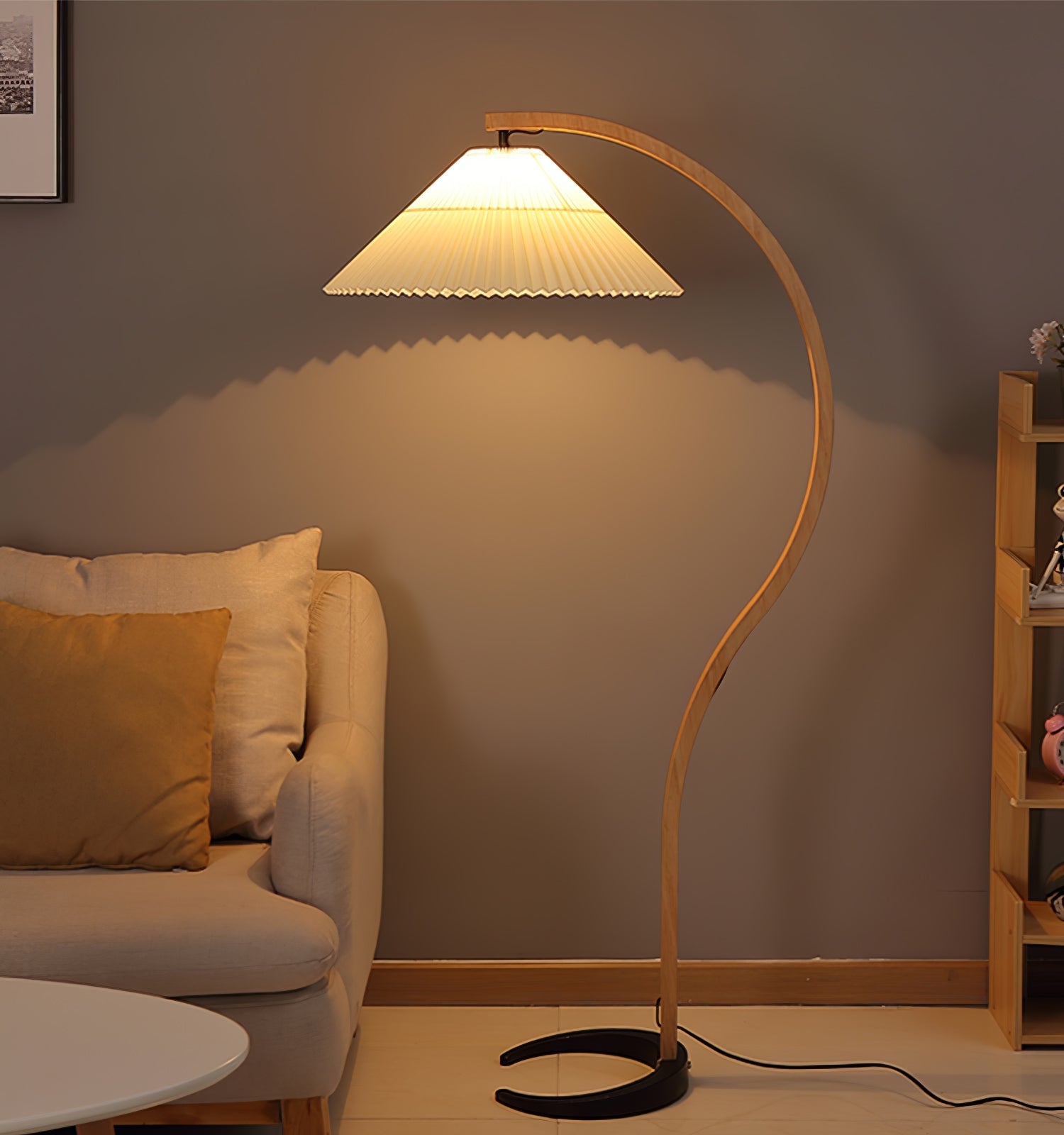 Linden Scandinavian Beechwood and Iron Floor Lamp for Living Rooms
