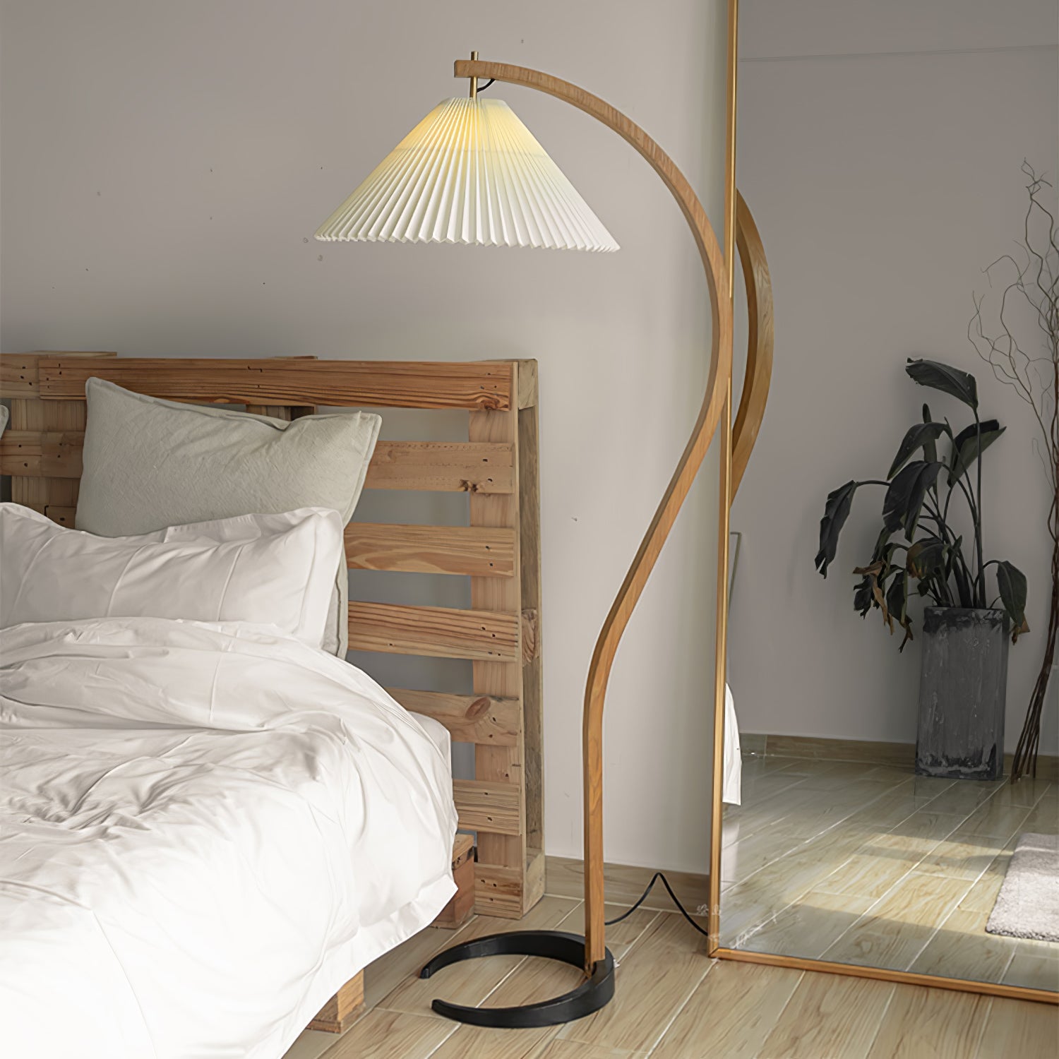 Linden Scandinavian Beechwood and Iron Floor Lamp for Living Rooms