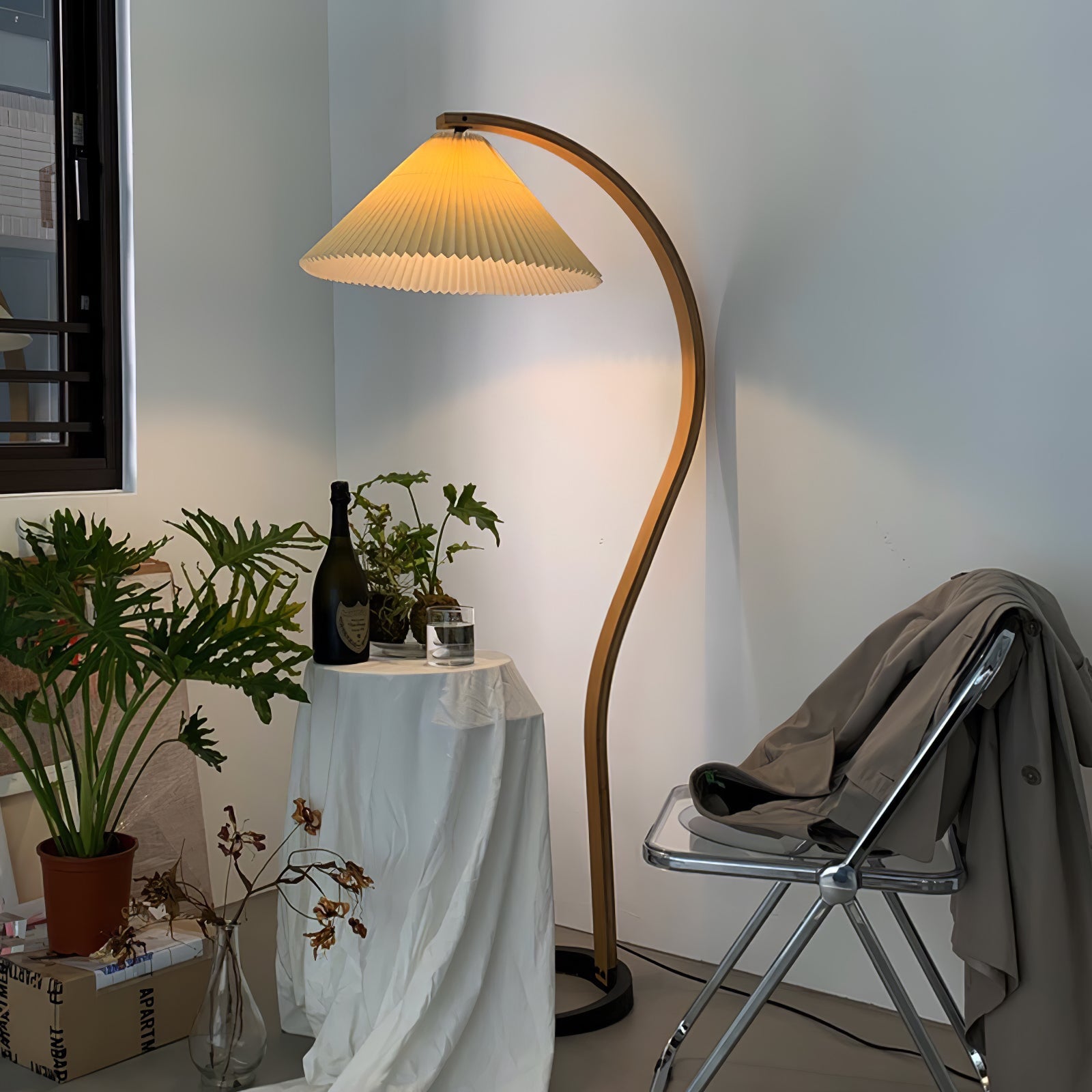 Linden Scandinavian Beechwood and Iron Floor Lamp for Living Rooms