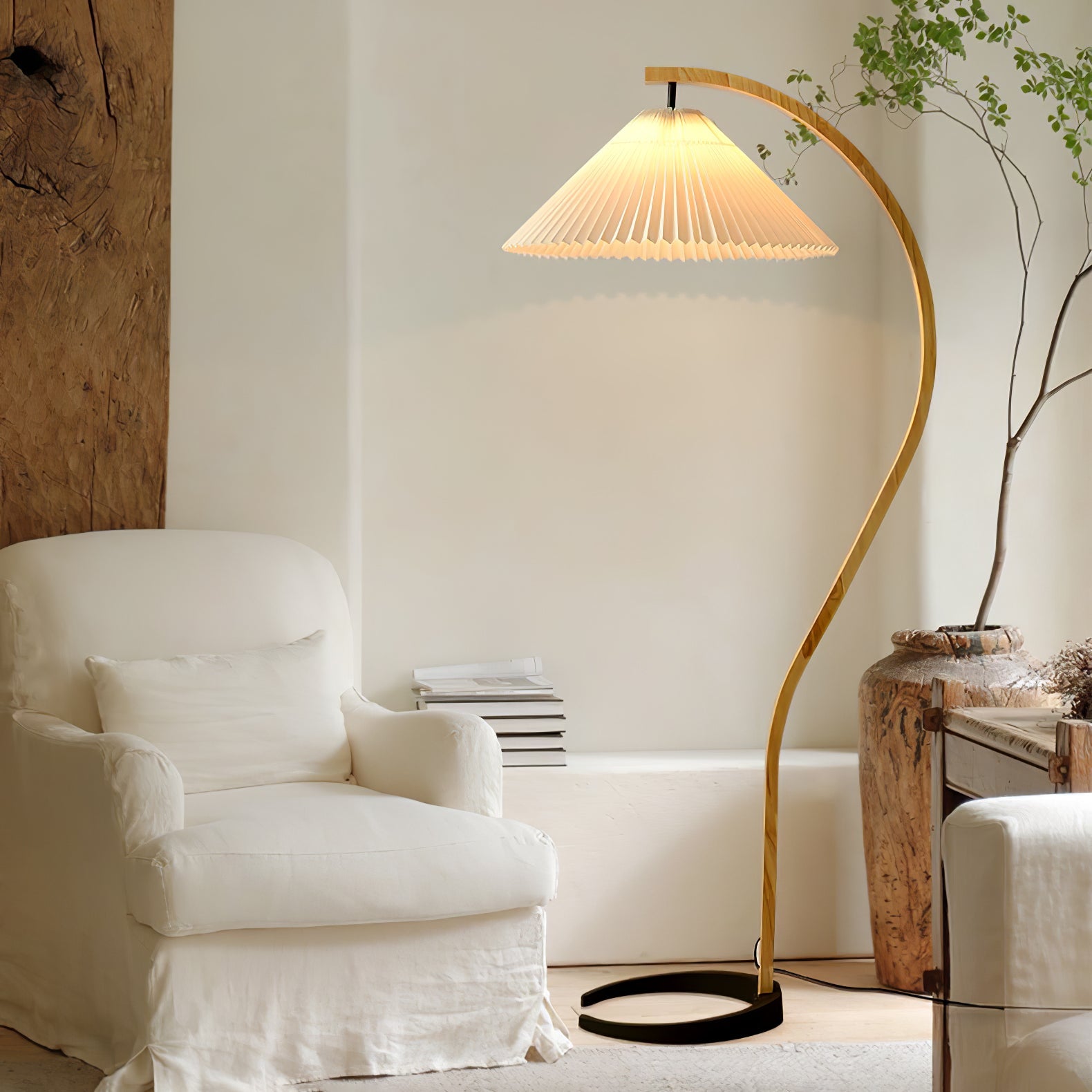 Linden Scandinavian Beechwood and Iron Floor Lamp for Living Rooms