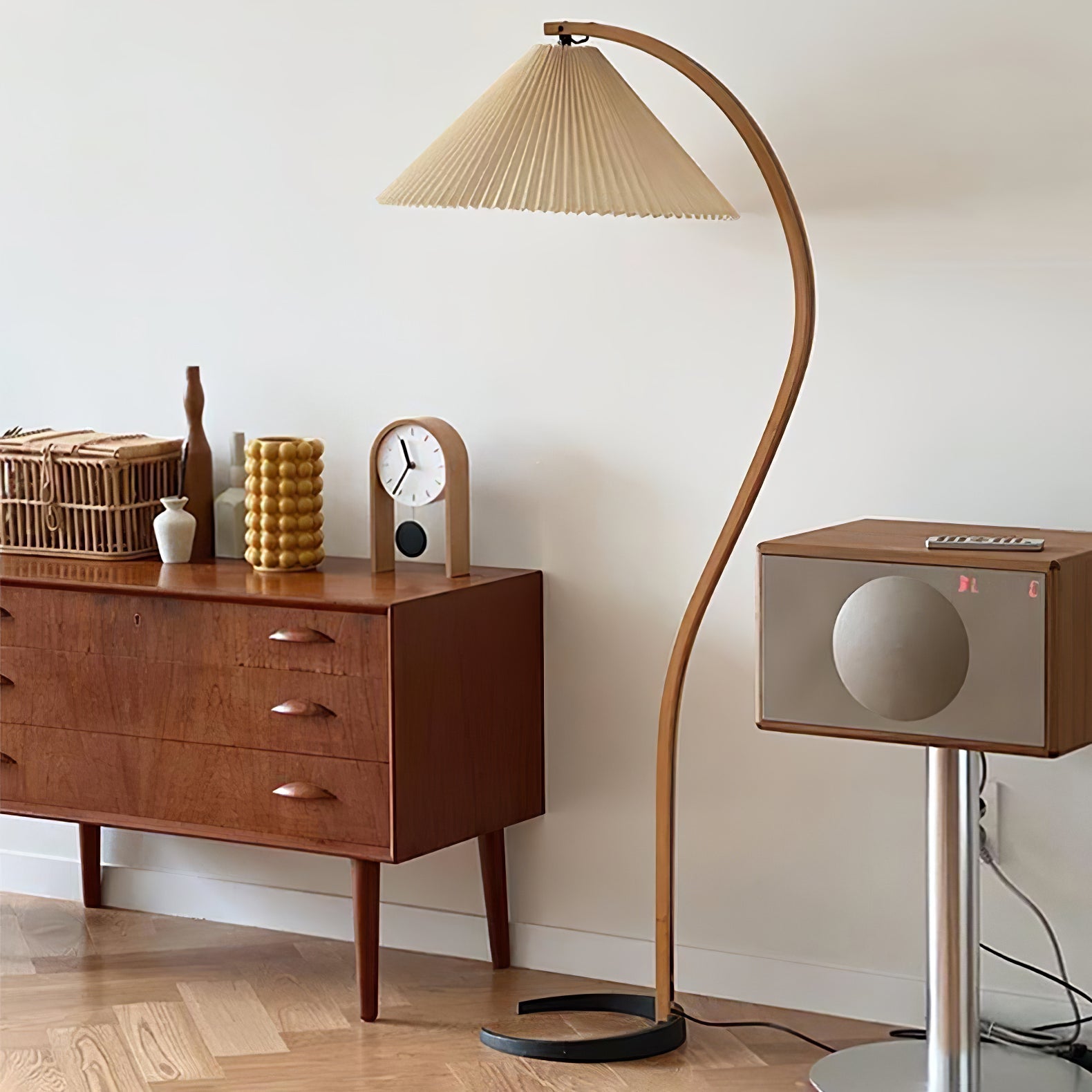 Linden Scandinavian Beechwood and Iron Floor Lamp for Living Rooms