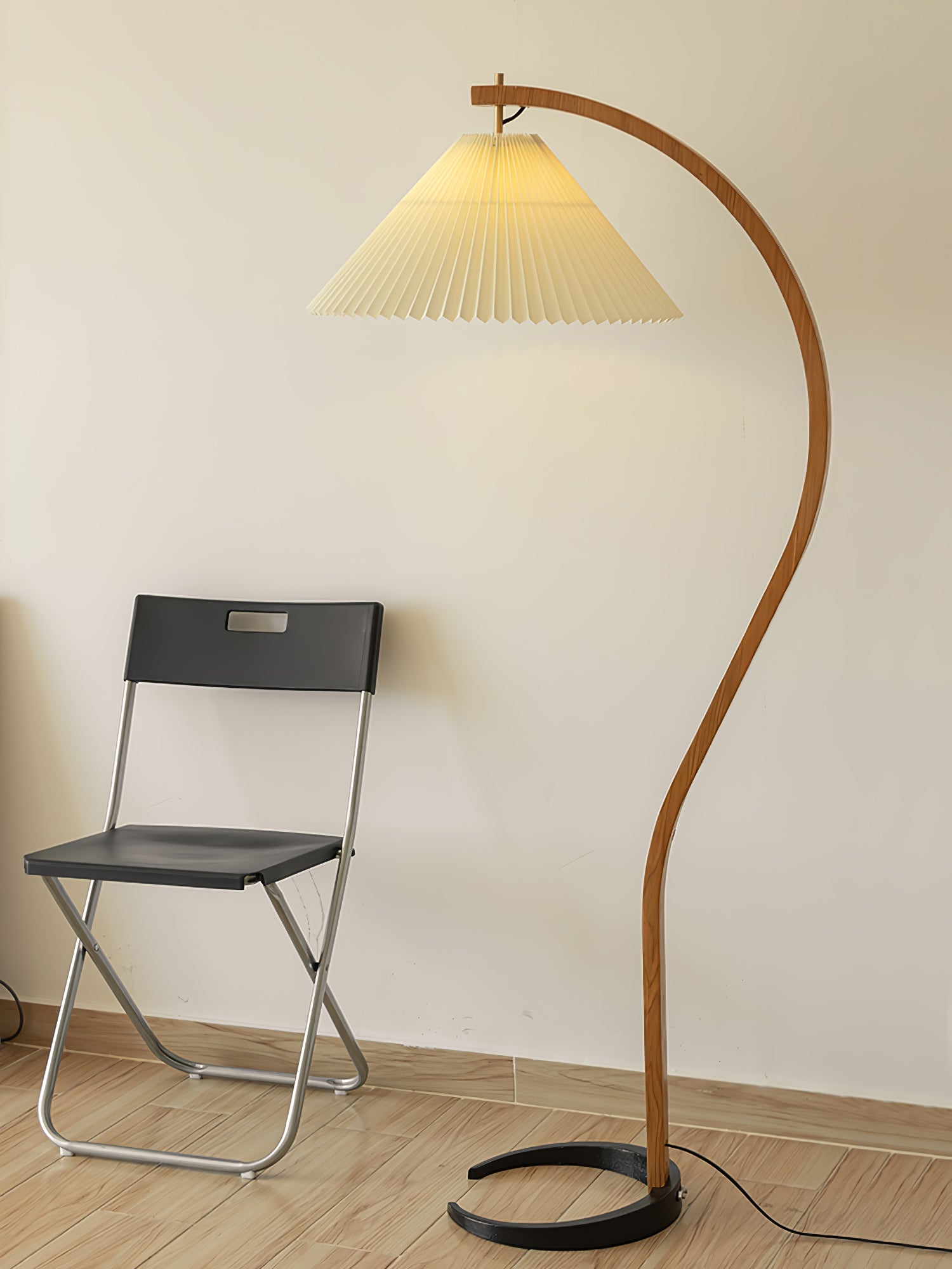 Linden Scandinavian Beechwood and Iron Floor Lamp for Living Rooms