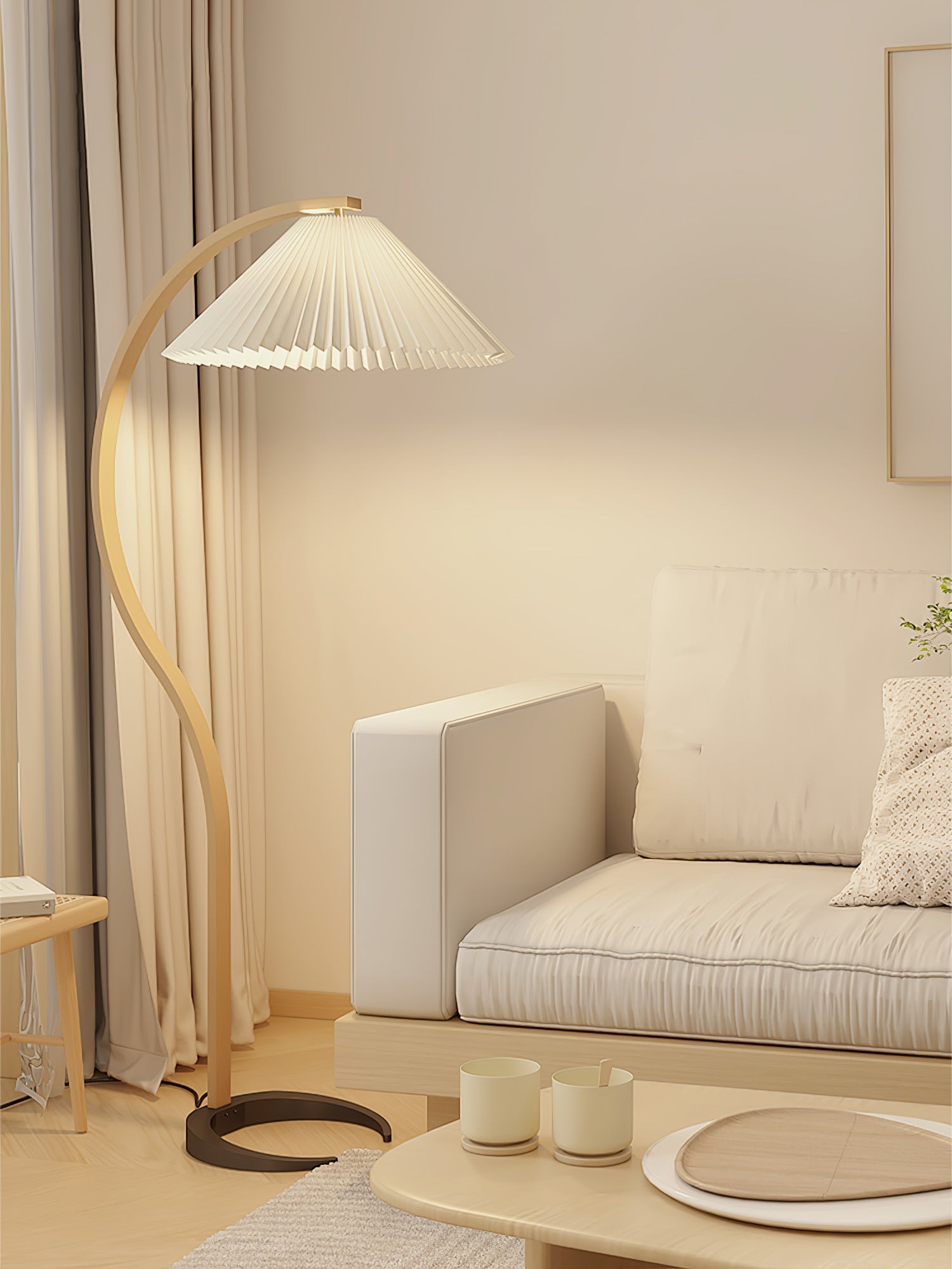 Linden Scandinavian Beechwood and Iron Floor Lamp for Living Rooms