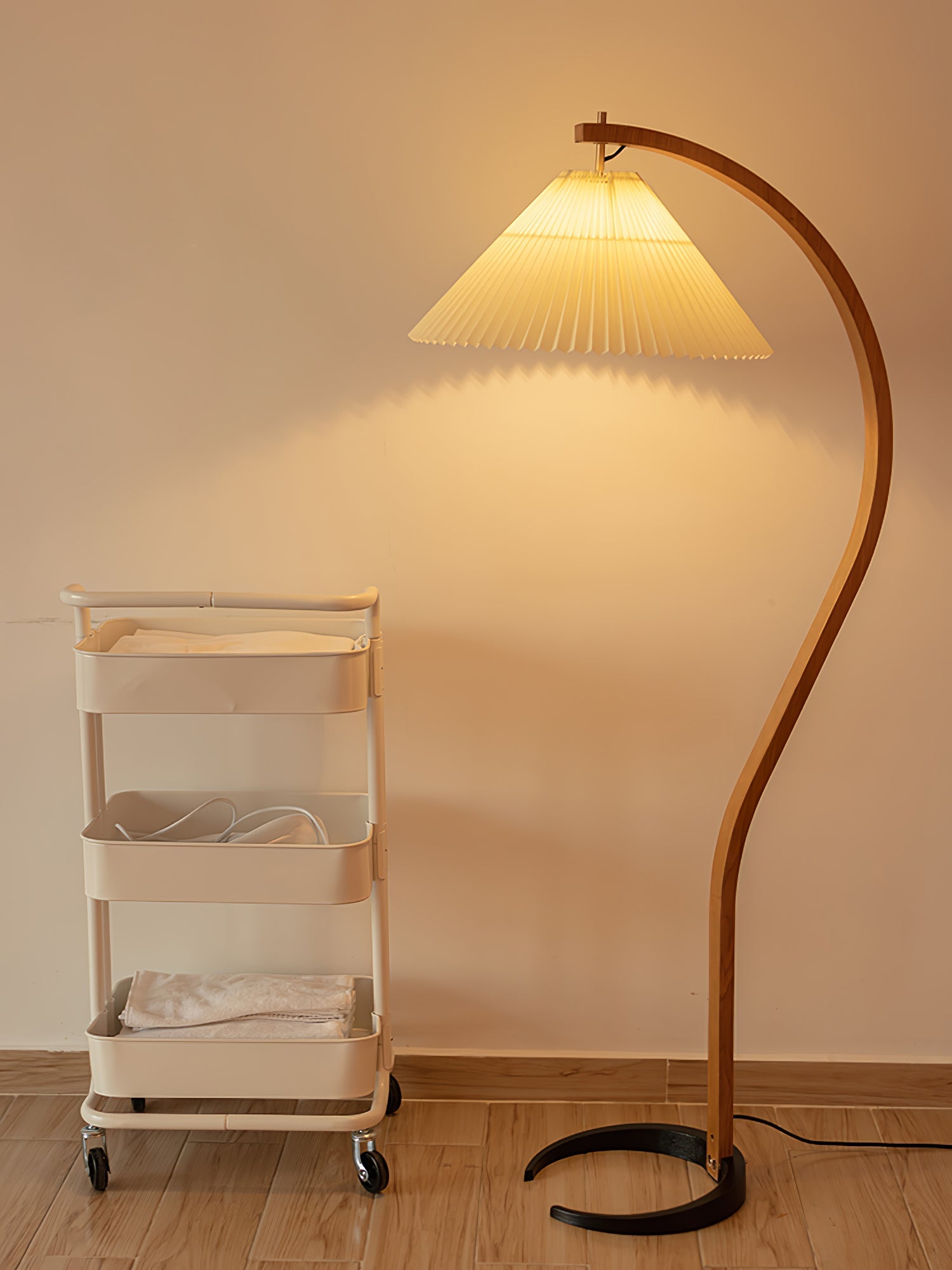 Linden Scandinavian Beechwood and Iron Floor Lamp for Living Rooms