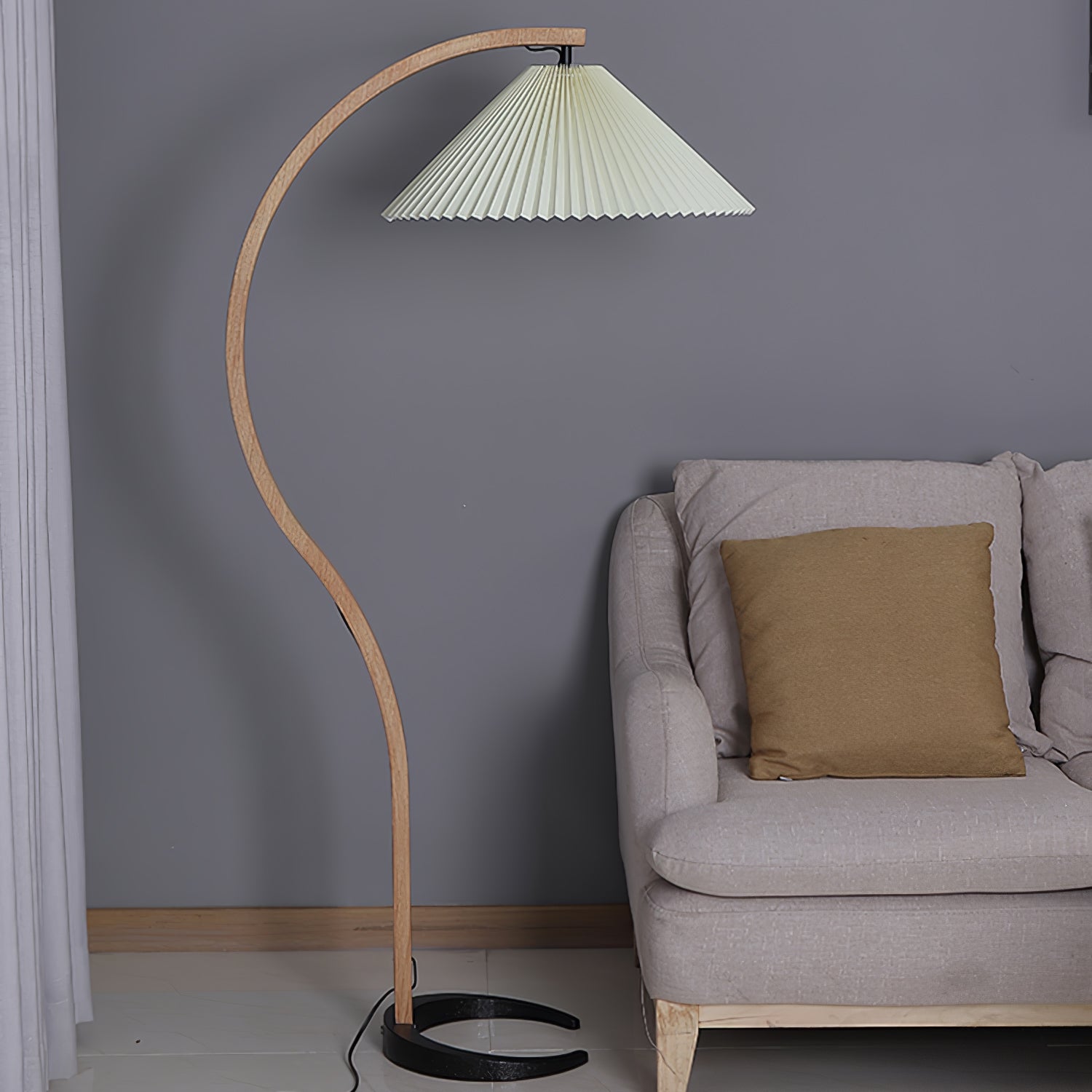 Linden Scandinavian Beechwood and Iron Floor Lamp for Living Rooms