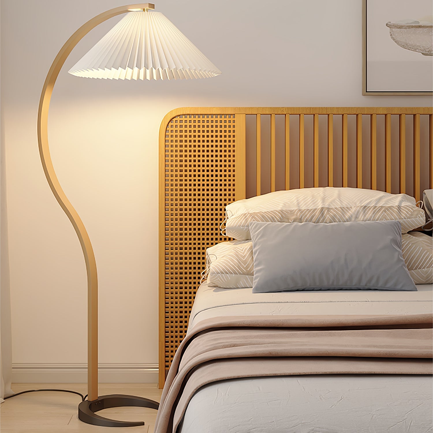 Linden Scandinavian Beechwood and Iron Floor Lamp for Living Rooms
