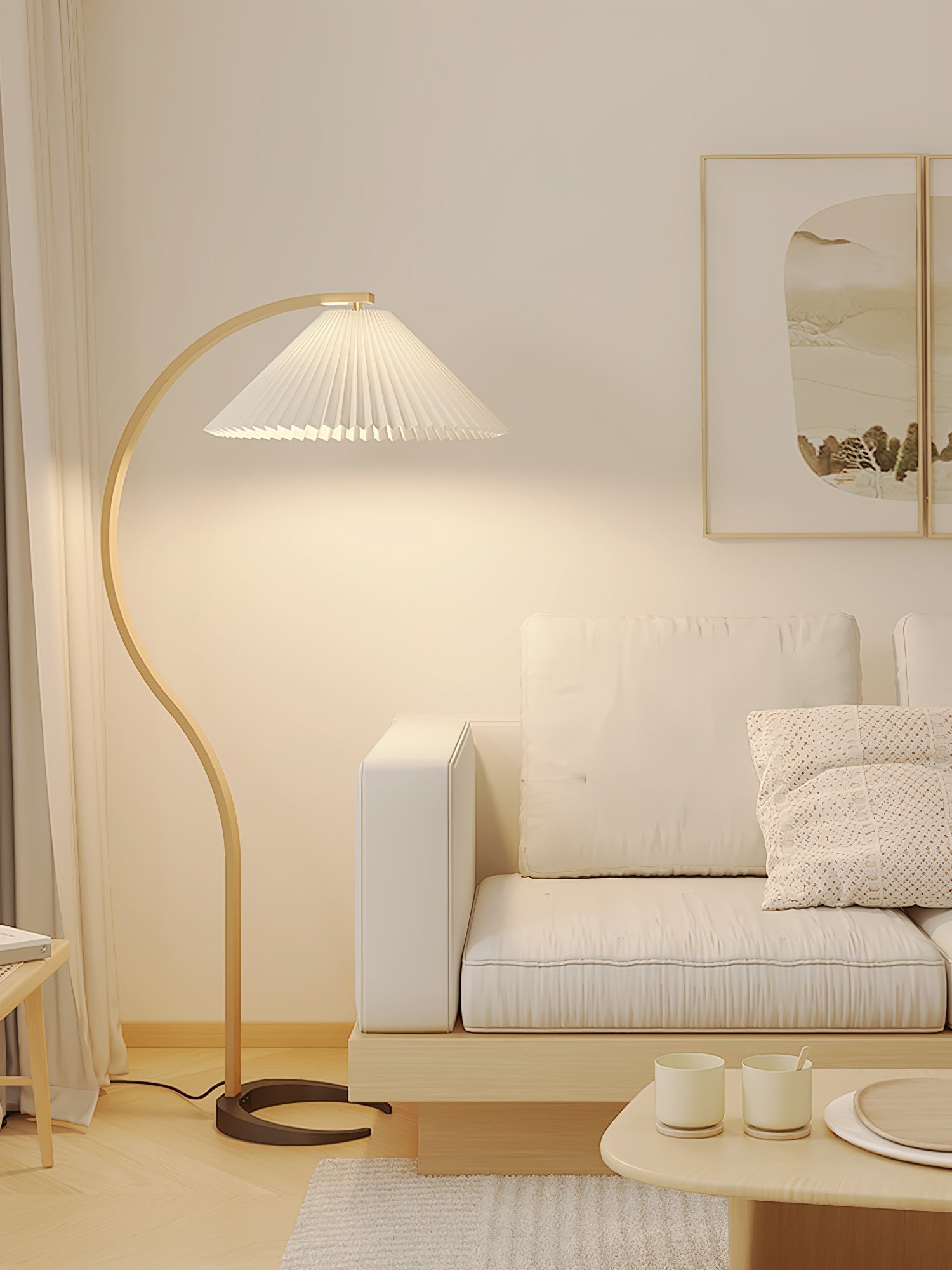 Linden Scandinavian Beechwood and Iron Floor Lamp for Living Rooms