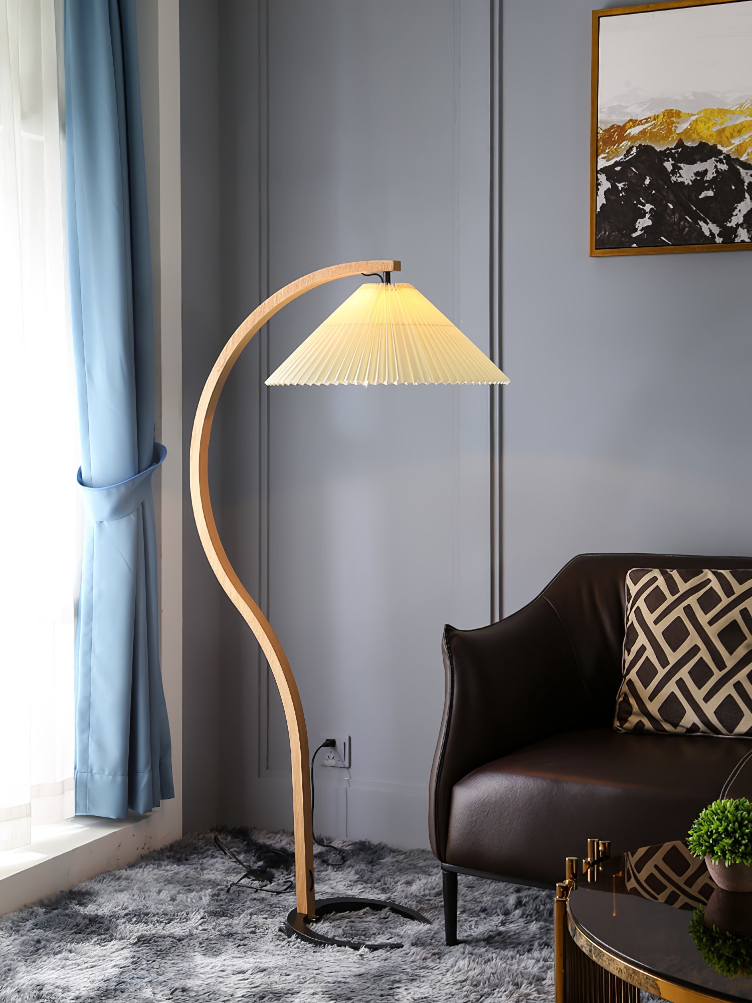 Linden Scandinavian Beechwood and Iron Floor Lamp for Living Rooms