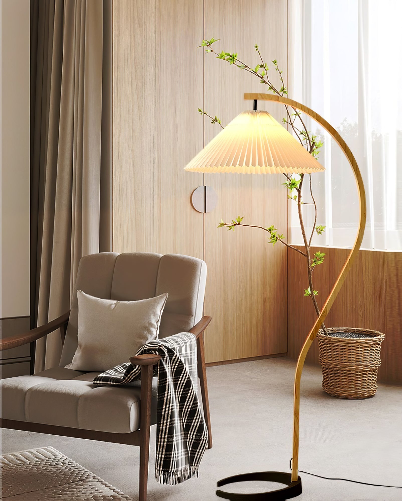 Linden Scandinavian Beechwood and Iron Floor Lamp for Living Rooms