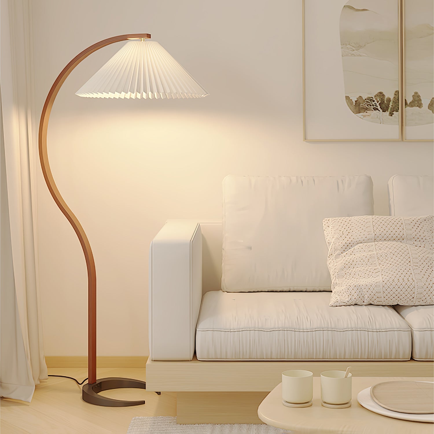 Linden Scandinavian Beechwood and Iron Floor Lamp for Living Rooms