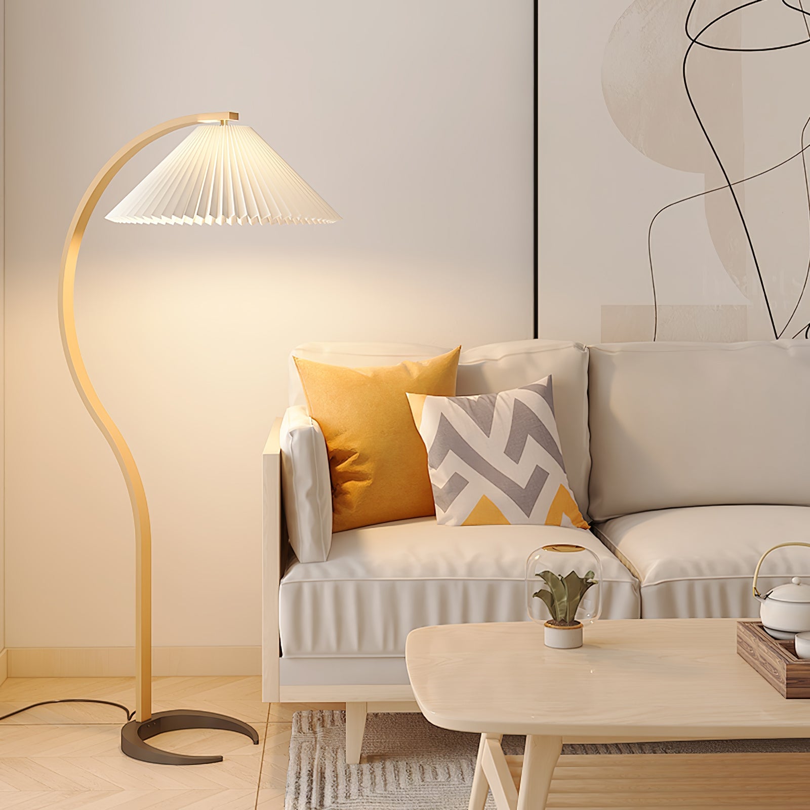 Linden Scandinavian Beechwood and Iron Floor Lamp for Living Rooms