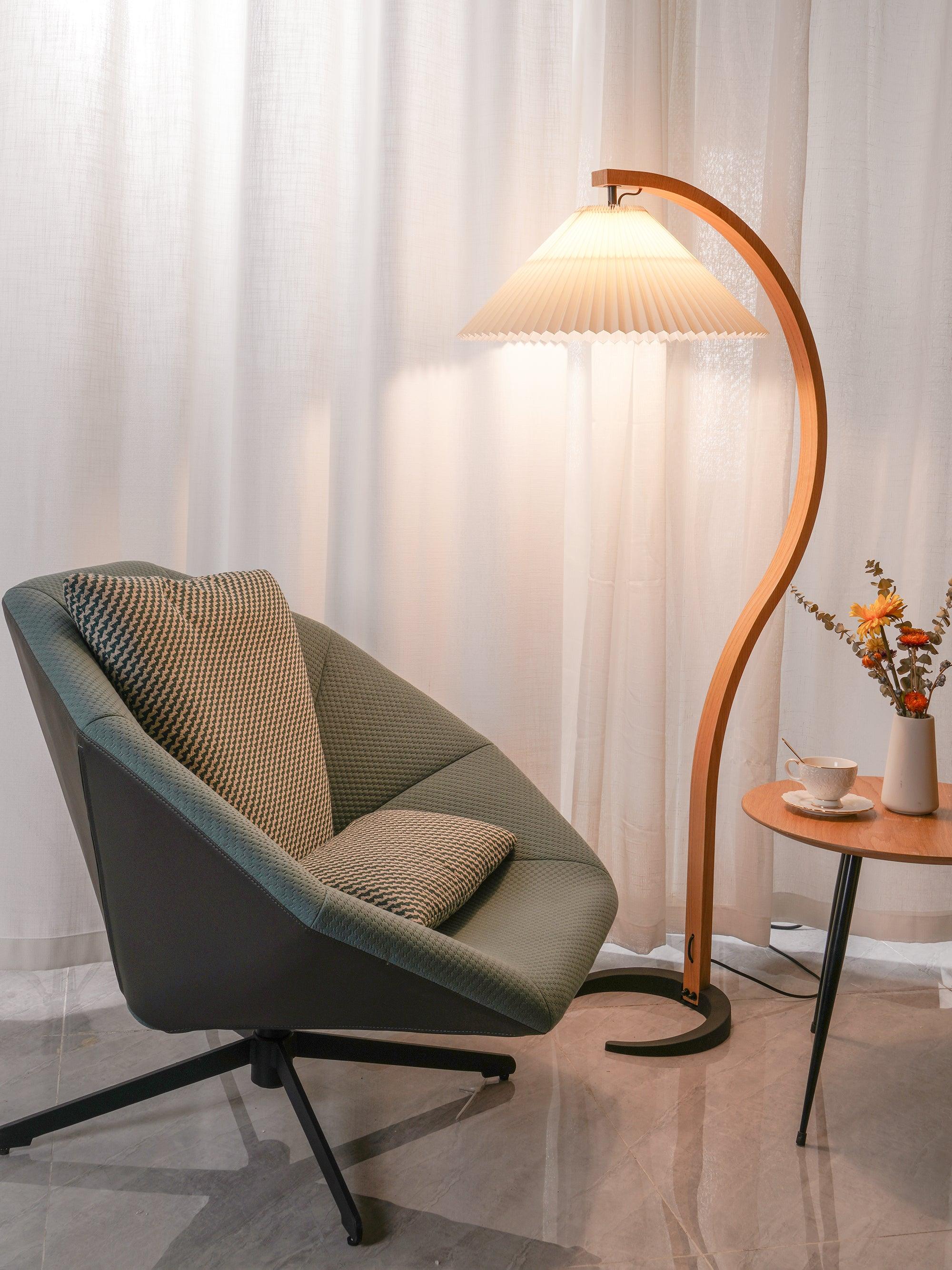 Linden Scandinavian Beechwood and Iron Floor Lamp for Living Rooms
