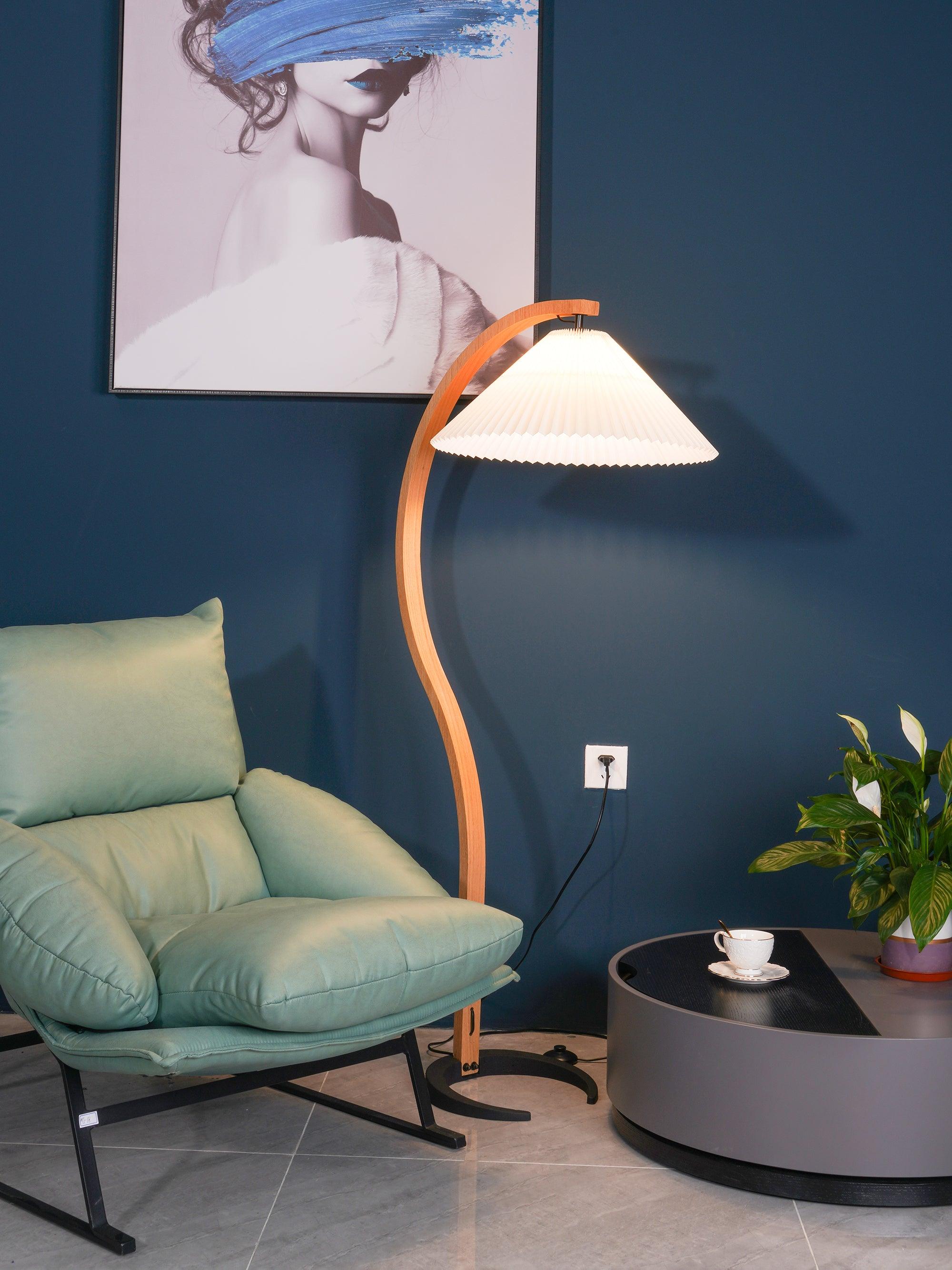 Linden Scandinavian Beechwood and Iron Floor Lamp for Living Rooms