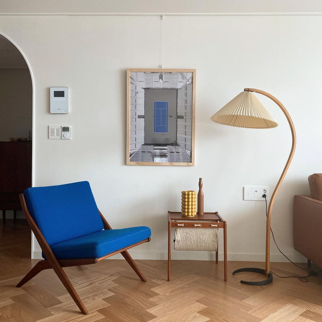 Linden Scandinavian Beechwood and Iron Floor Lamp for Living Rooms
