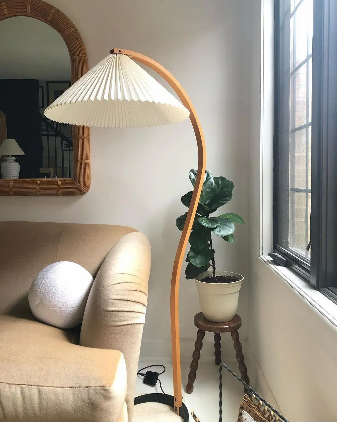 Linden Scandinavian Beechwood and Iron Floor Lamp for Living Rooms