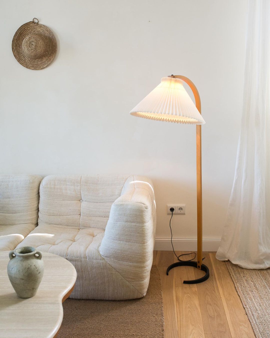 Linden Scandinavian Beechwood and Iron Floor Lamp for Living Rooms