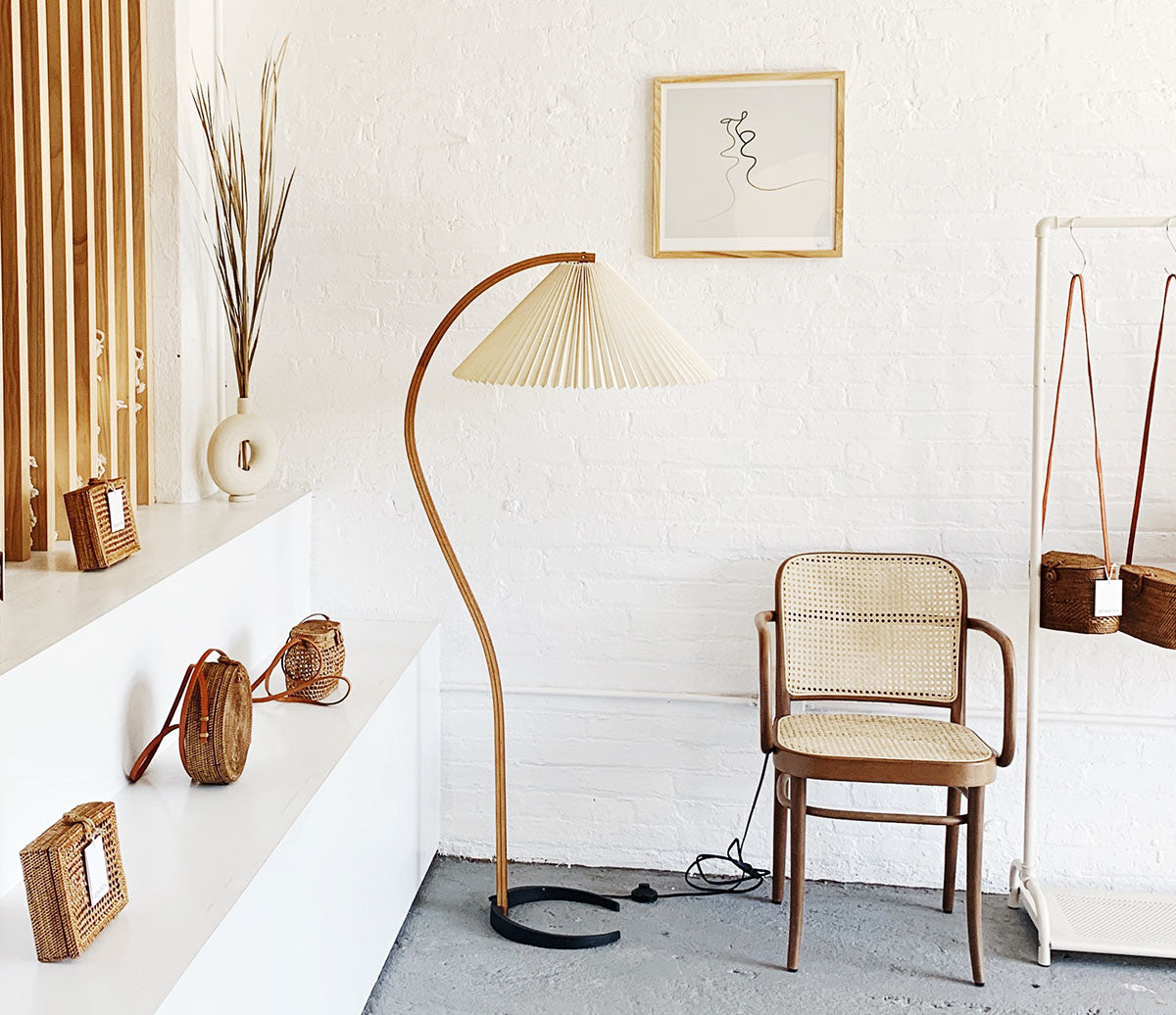 Linden Scandinavian Beechwood and Iron Floor Lamp for Living Rooms
