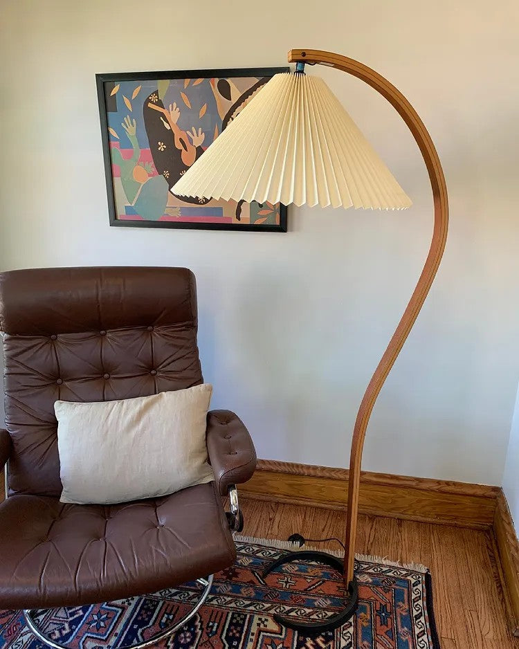 Linden Scandinavian Beechwood and Iron Floor Lamp for Living Rooms