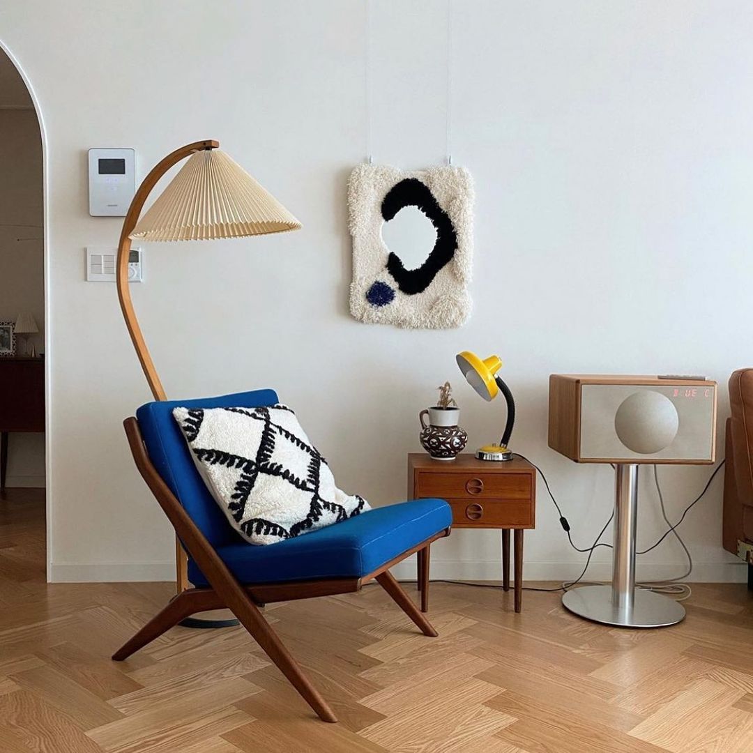 Linden Scandinavian Beechwood and Iron Floor Lamp for Living Rooms