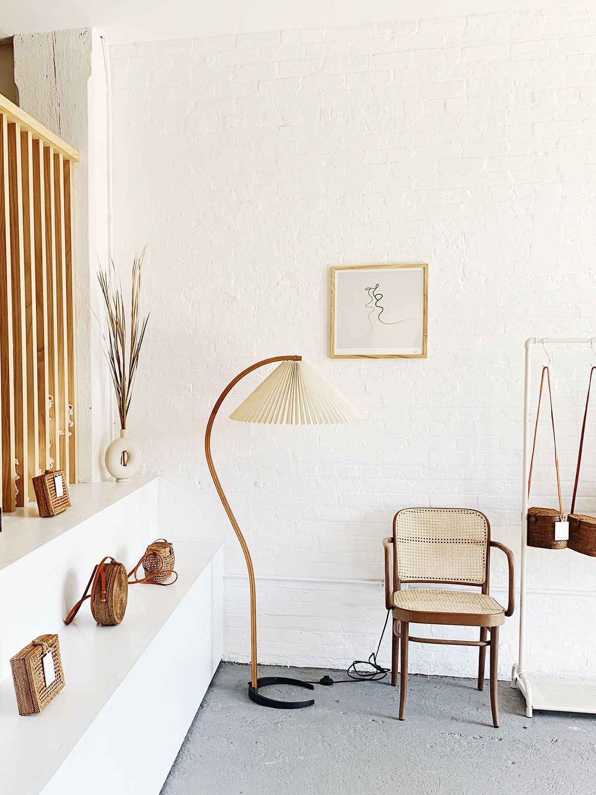 Linden Scandinavian Beechwood and Iron Floor Lamp for Living Rooms