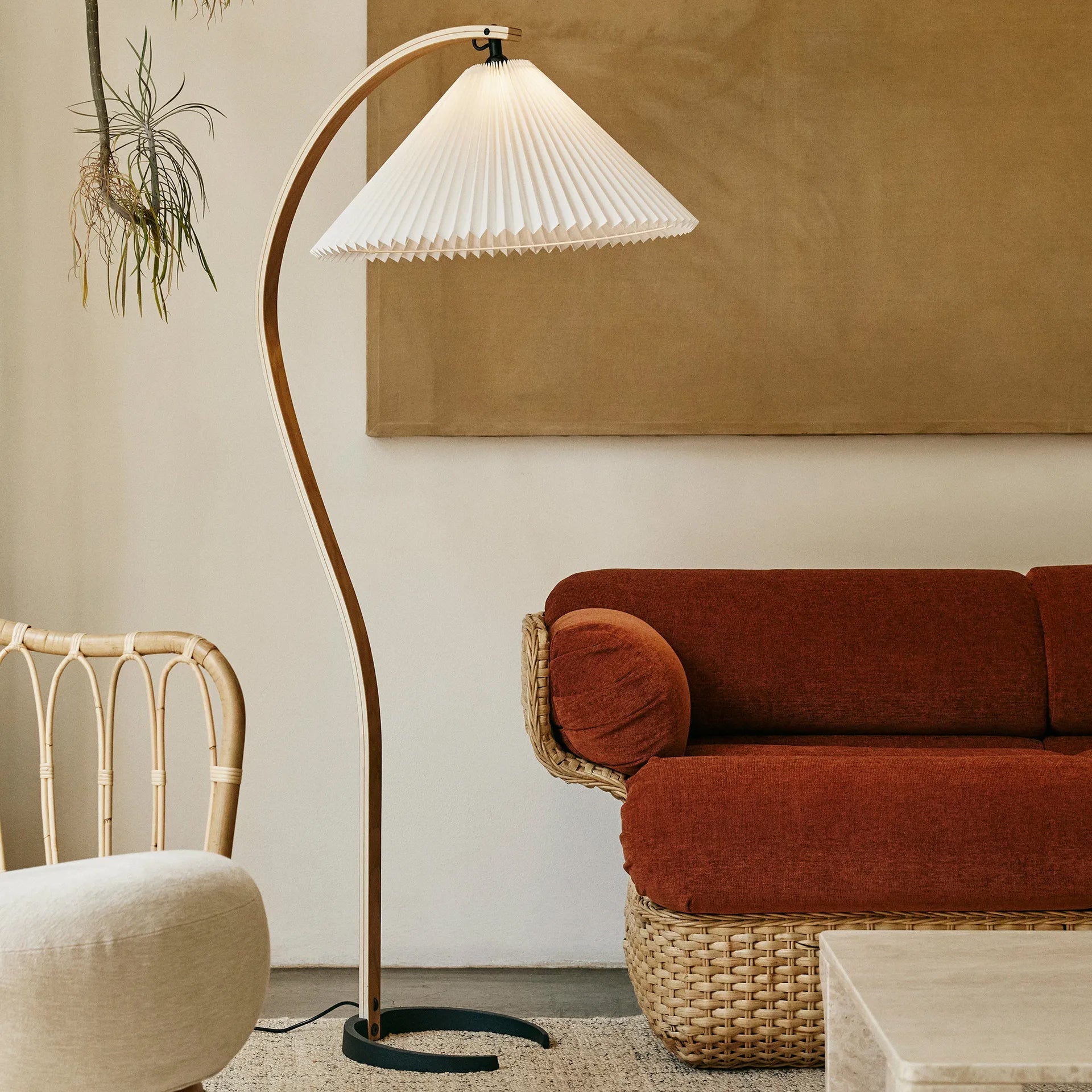 Linden Scandinavian Beechwood and Iron Floor Lamp for Living Rooms
