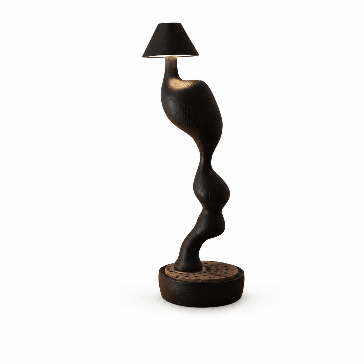 Fen Hand Carved Wood Cordless Table Lamp with Touch Dimmer for Bedside