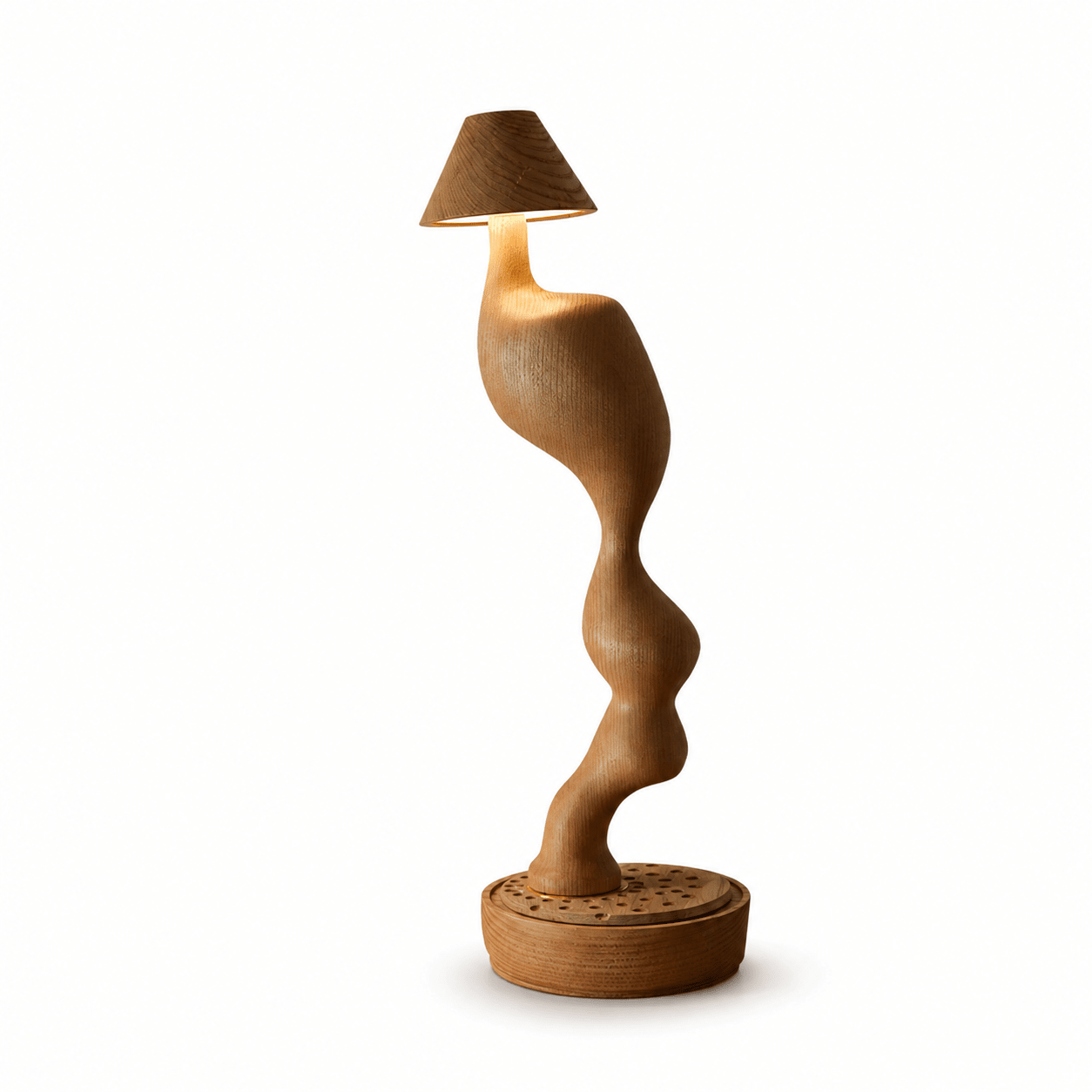 Fen Hand Carved Wood Cordless Table Lamp with Touch Dimmer for Bedside