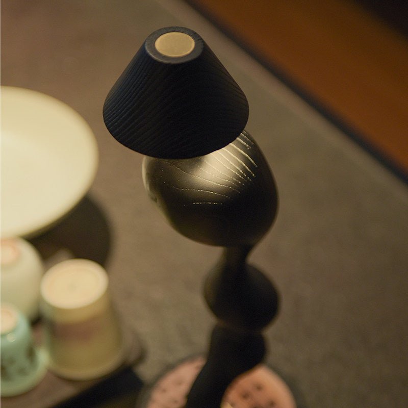Fen Hand Carved Wood Cordless Table Lamp with Touch Dimmer for Bedside
