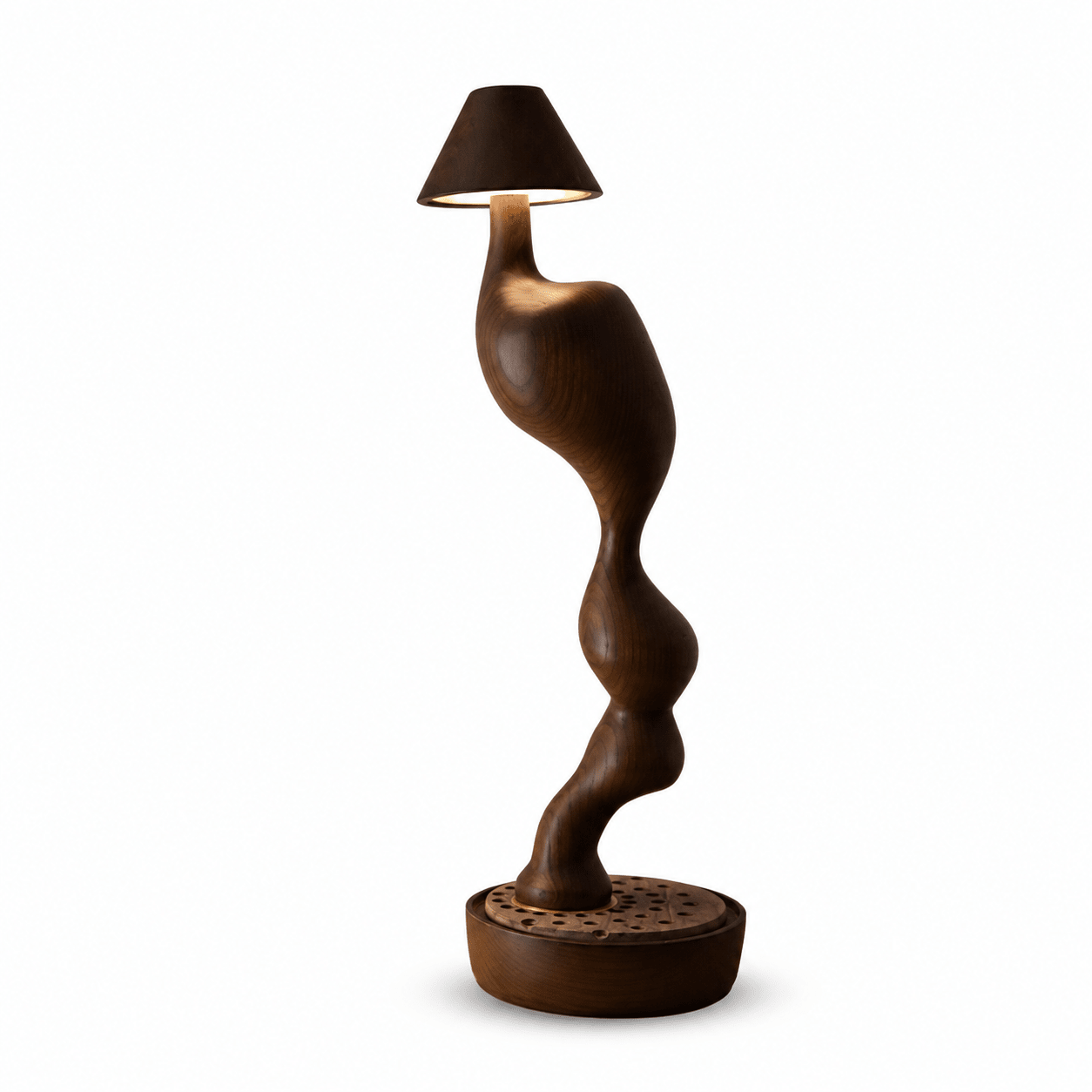 Fen Hand Carved Wood Cordless Table Lamp with Touch Dimmer for Bedside