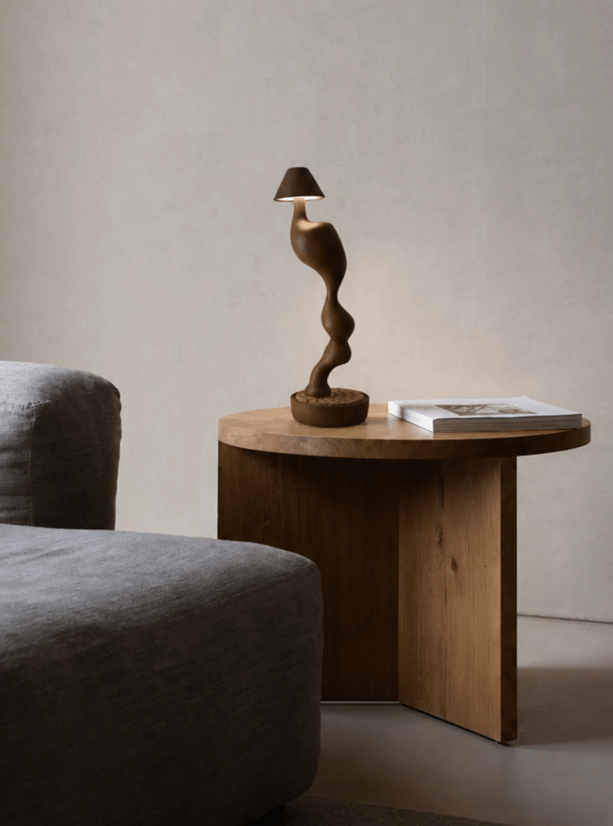 Fen Hand Carved Wood Cordless Table Lamp with Touch Dimmer for Bedside