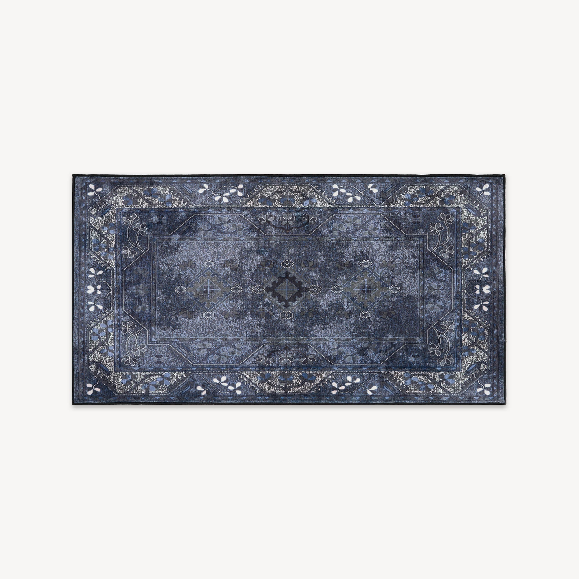 Nomad Navy Washable Vintage Persian Medallion Rug for Living Rooms