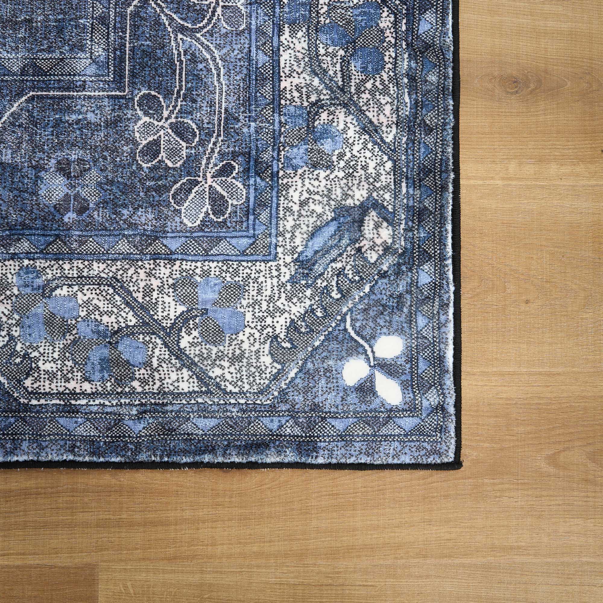 Nomad Navy Washable Vintage Persian Medallion Rug for Living Rooms