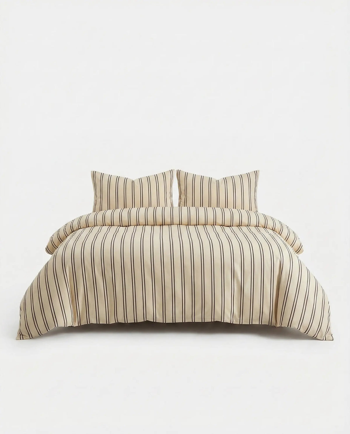 Wren Beige Pinstripe Cotton Duvet Cover Set for Queen and King Beds