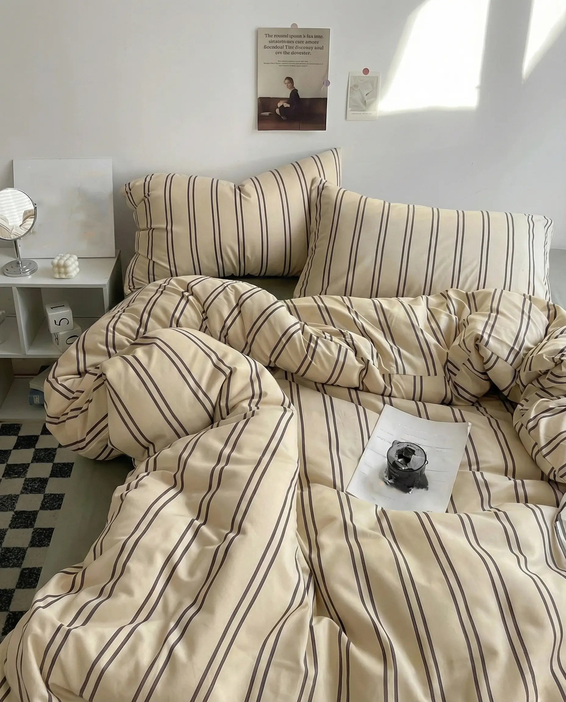 Wren Beige Pinstripe Cotton Duvet Cover Set for Queen and King Beds