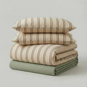 Wren Beige Pinstripe Cotton Duvet Cover Set for Queen and King Beds