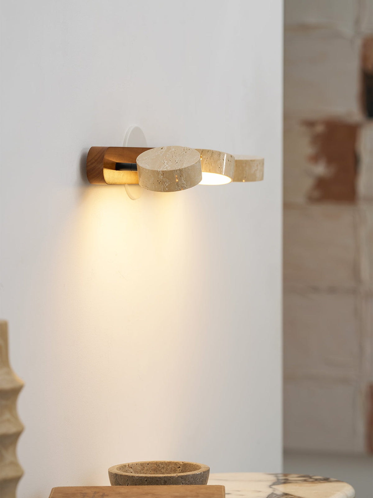 Ambra Natural Travertine Dimmable Wall Sconce for Bedroom & Hallway