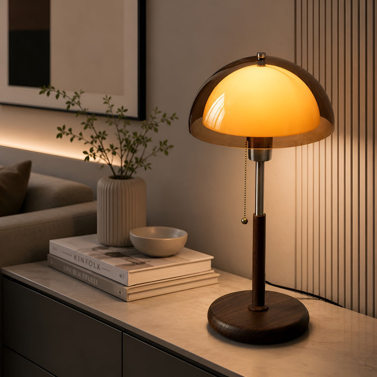 Kinoko Mushroom Amber Glass Table Lamp for Bedroom & Living Room