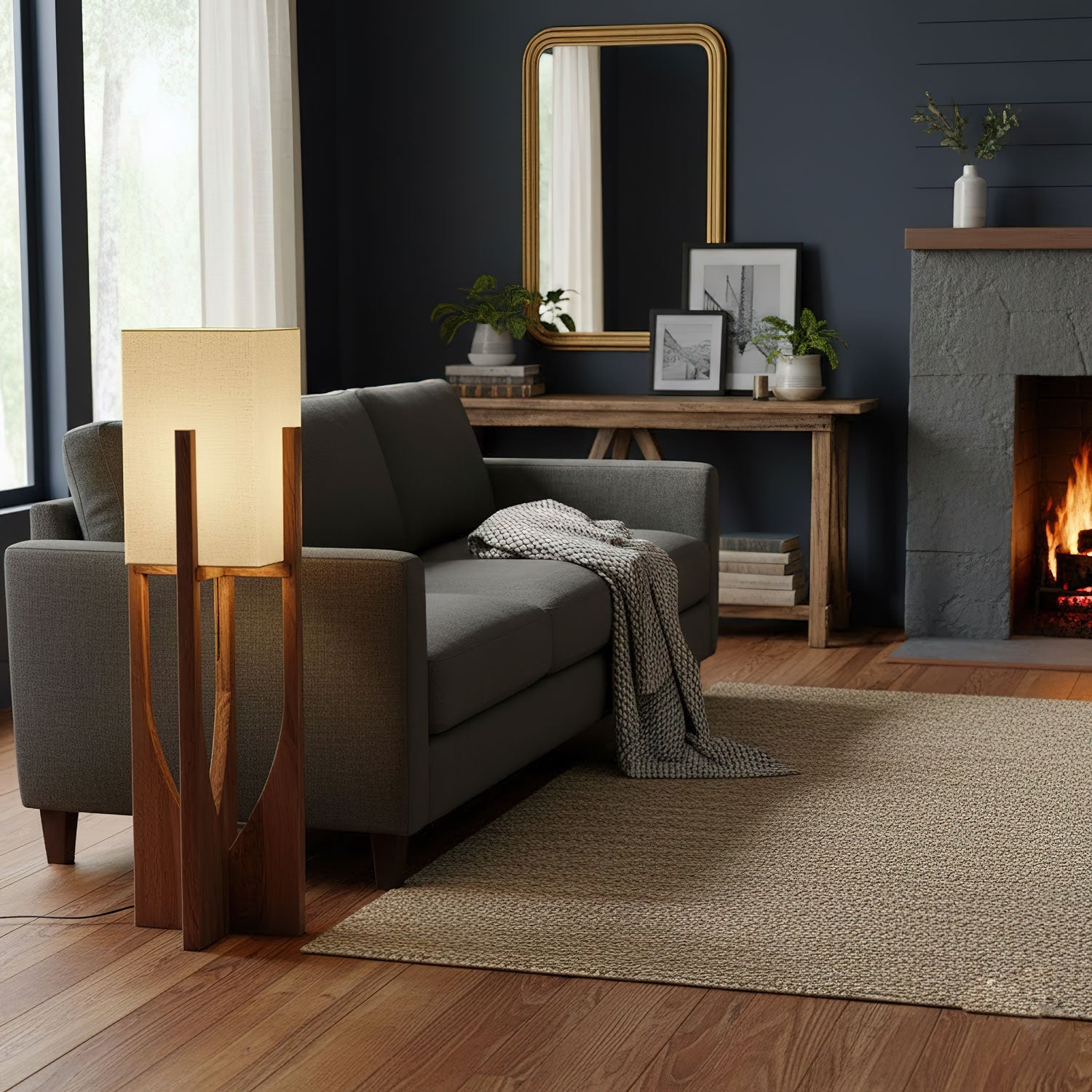 Haven Modern Farmhouse Wood Floor Lamp for Living Room & Bedroom